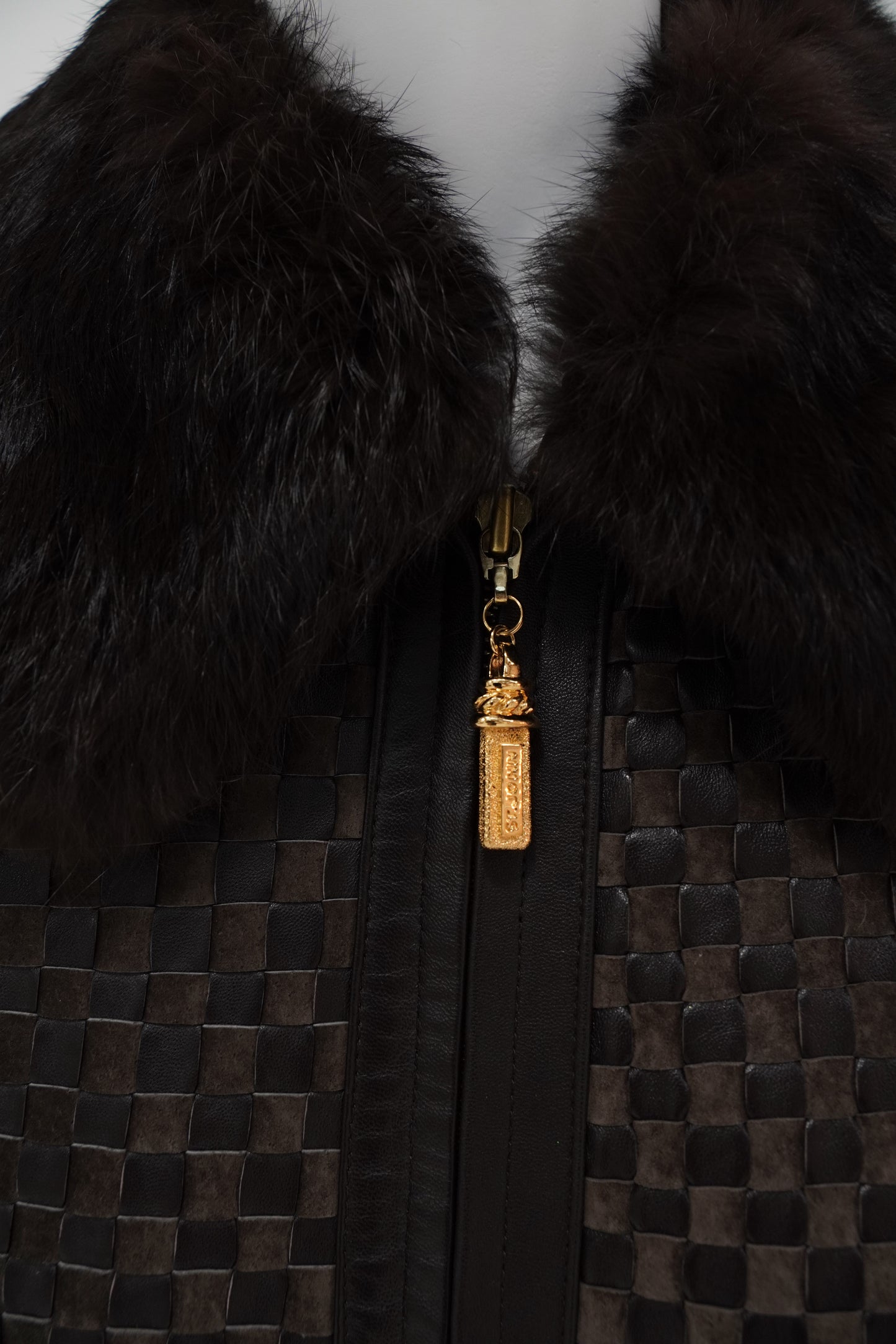 Intrecciato Leather Jacket with Contrast Collar