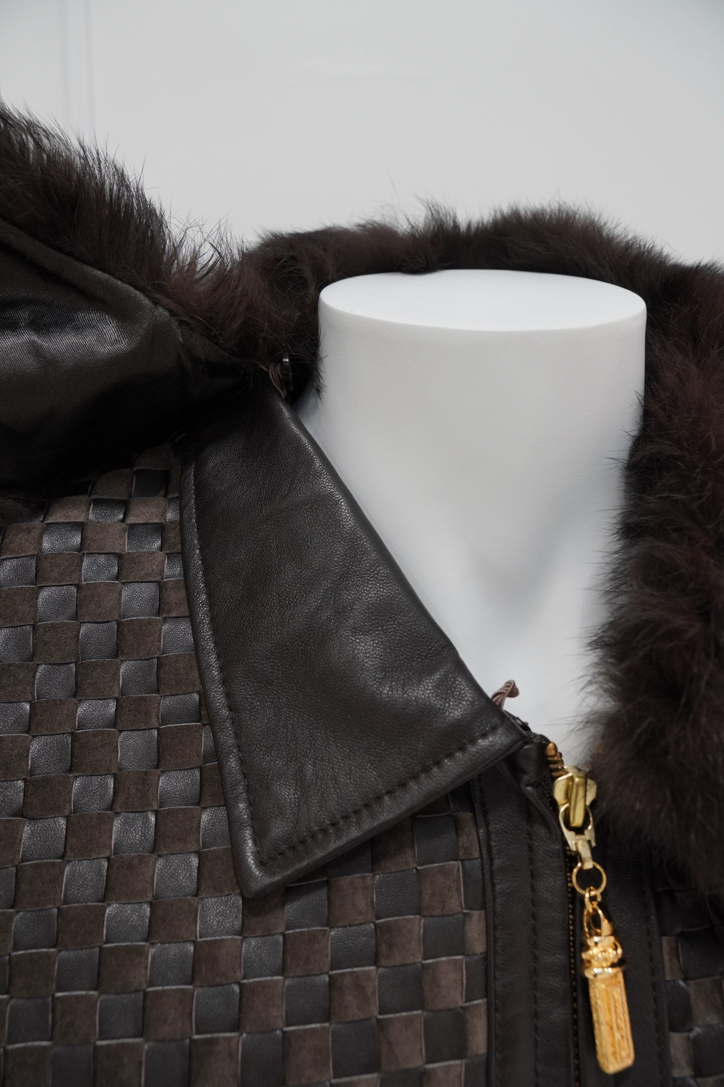 Intrecciato Leather Jacket with Contrast Collar