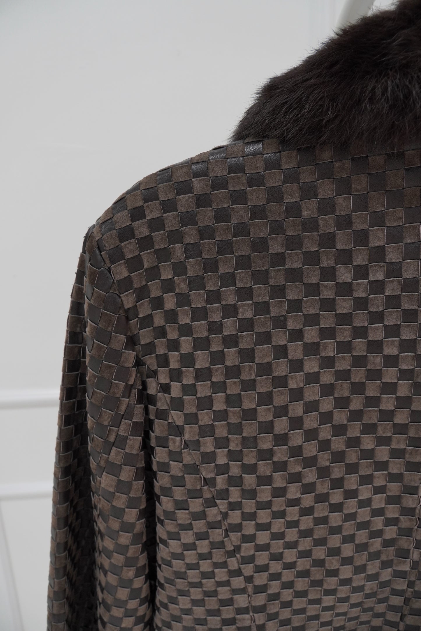 Intrecciato Leather Jacket with Contrast Collar