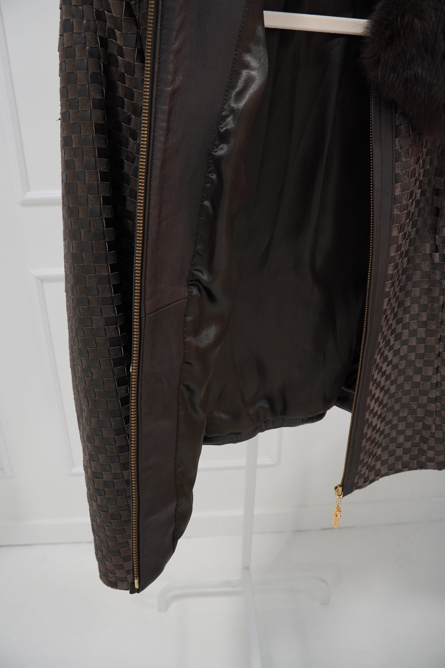 Intrecciato Leather Jacket with Contrast Collar