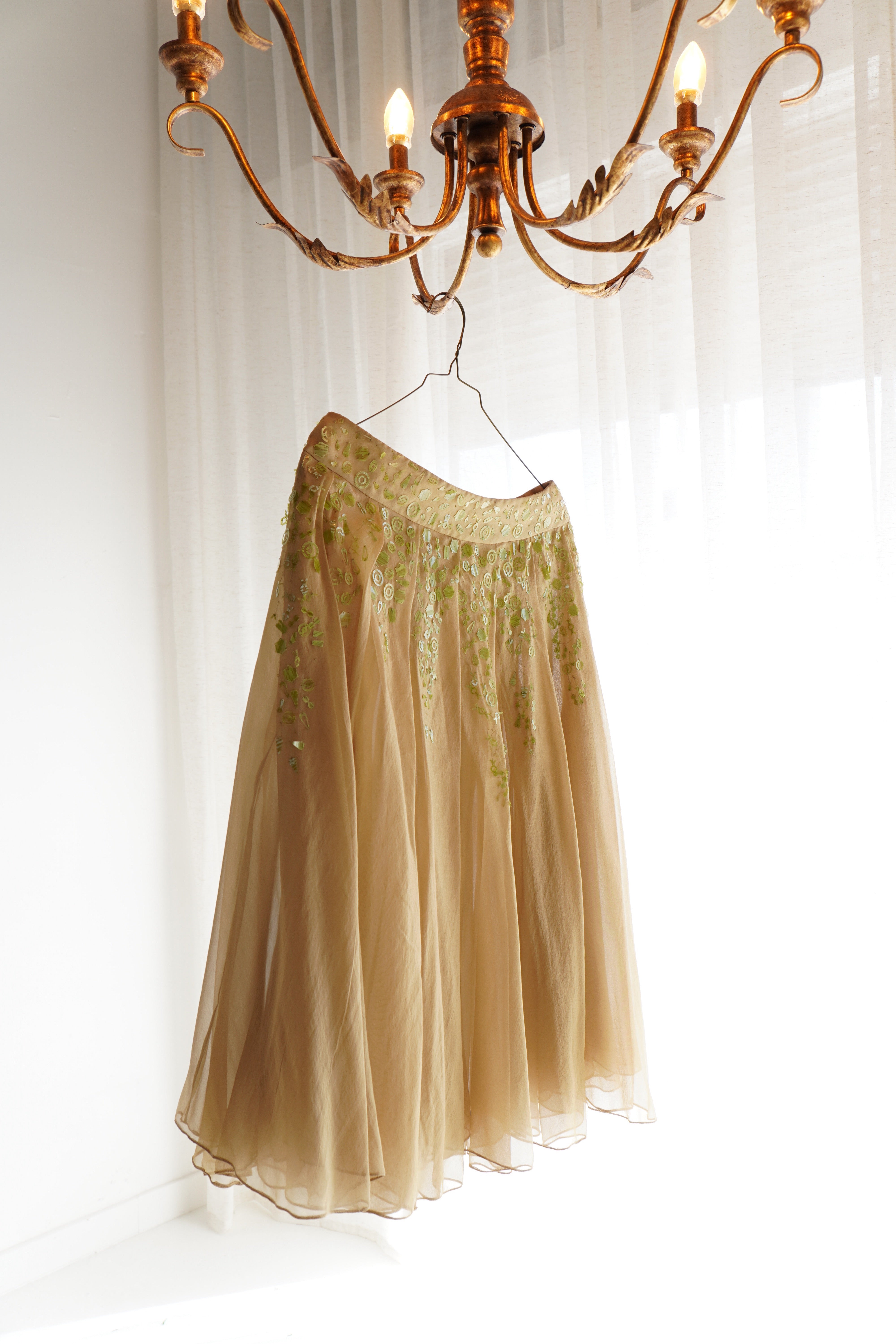 Romeo Gigli Embellished Pleated Silk Skirt
