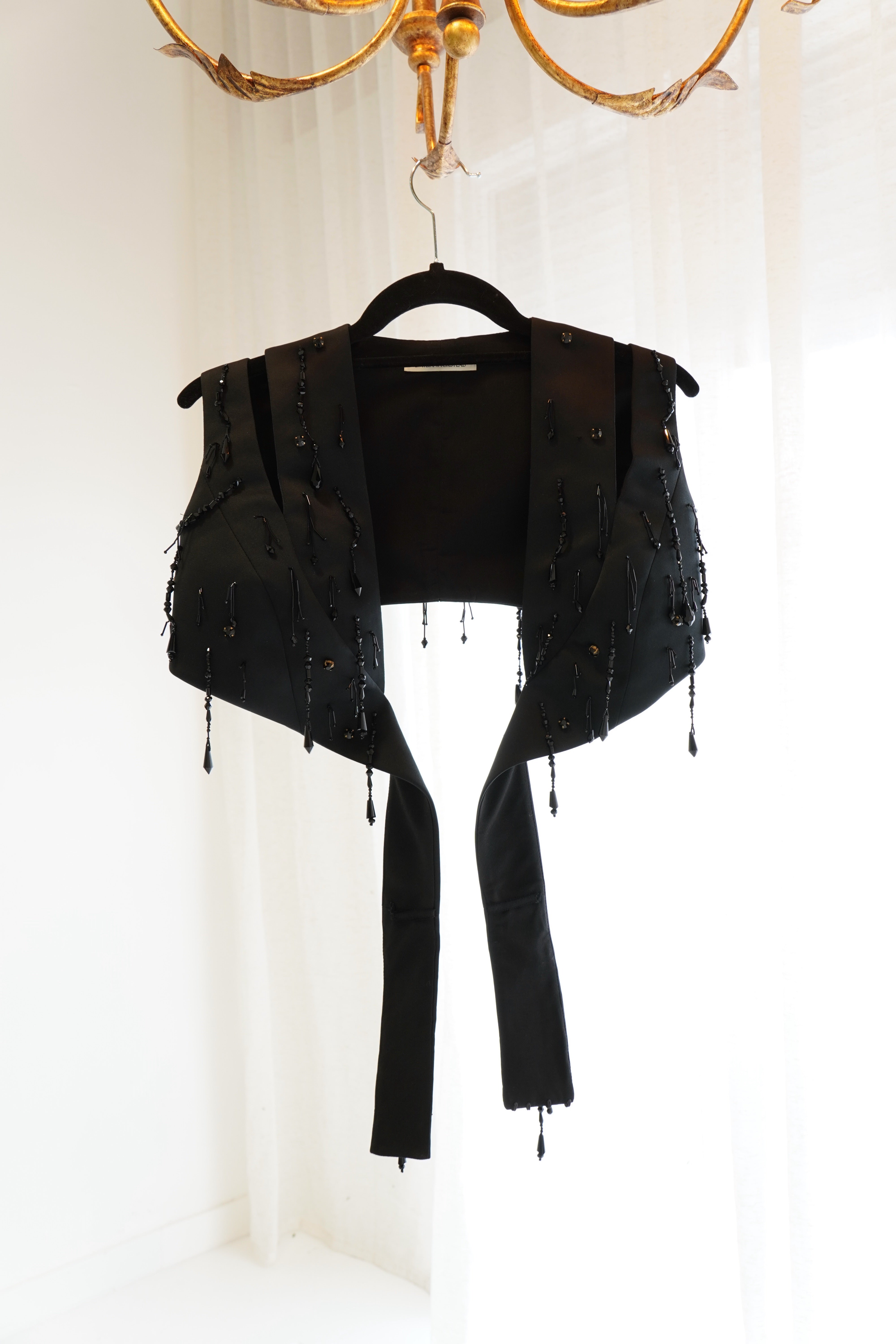 Emilia Wickstead 'Tara' Cropped Bead-embellished Cutout Top