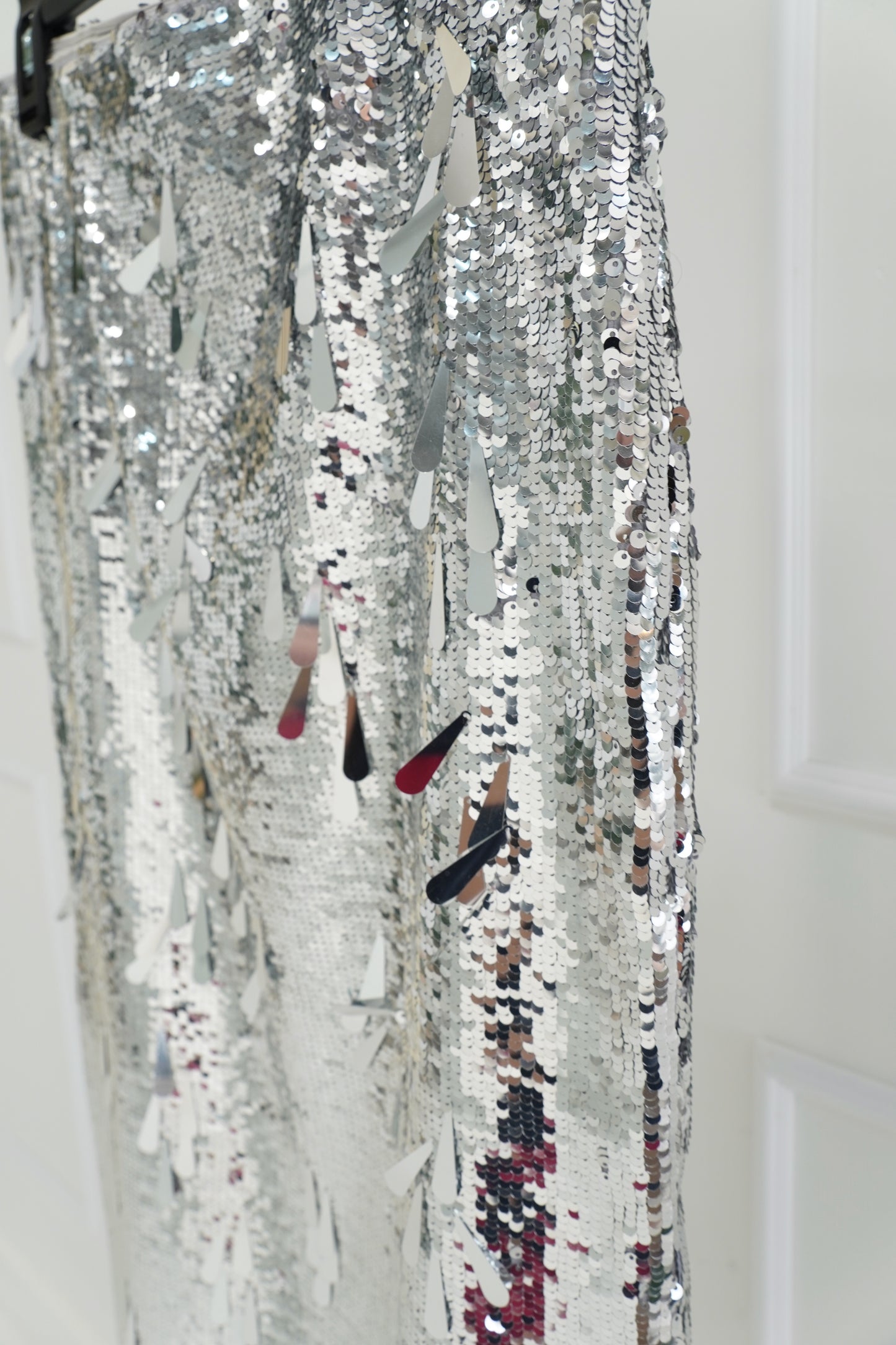 Danielle Guizio Silver Sequin Midi Skirt