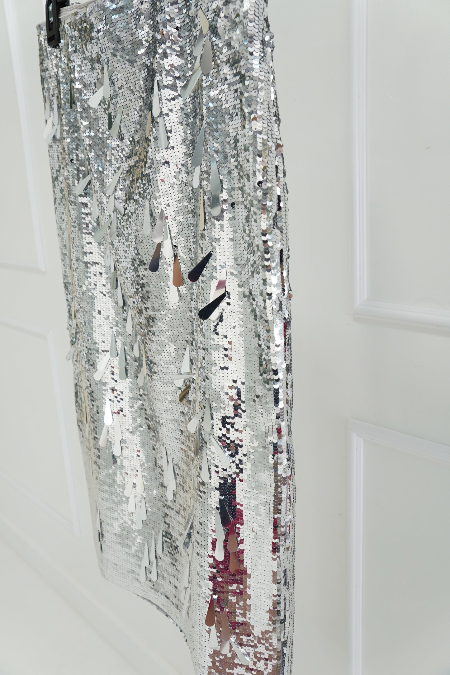 Danielle Guizio Silver Sequin Midi Skirt