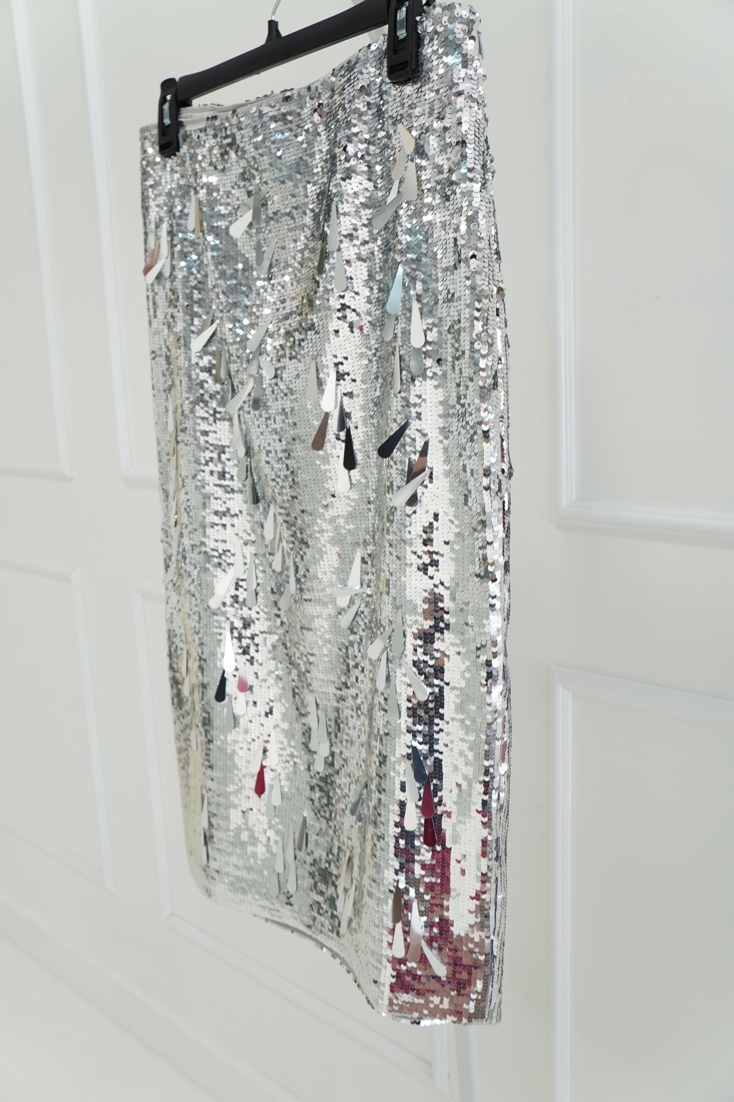 Danielle Guizio Silver Sequin Midi Skirt