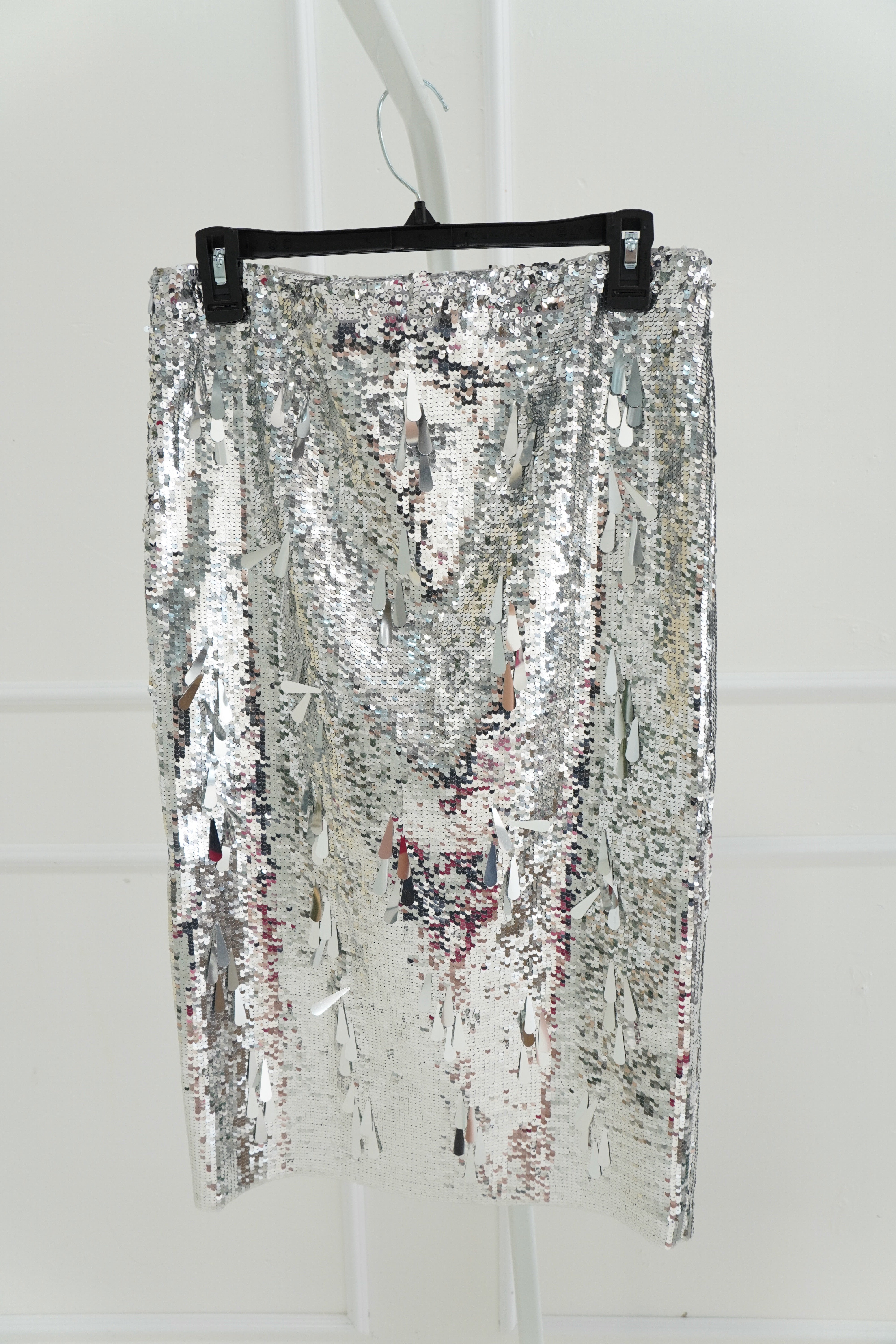 Danielle Guizio Silver Sequin Midi Skirt
