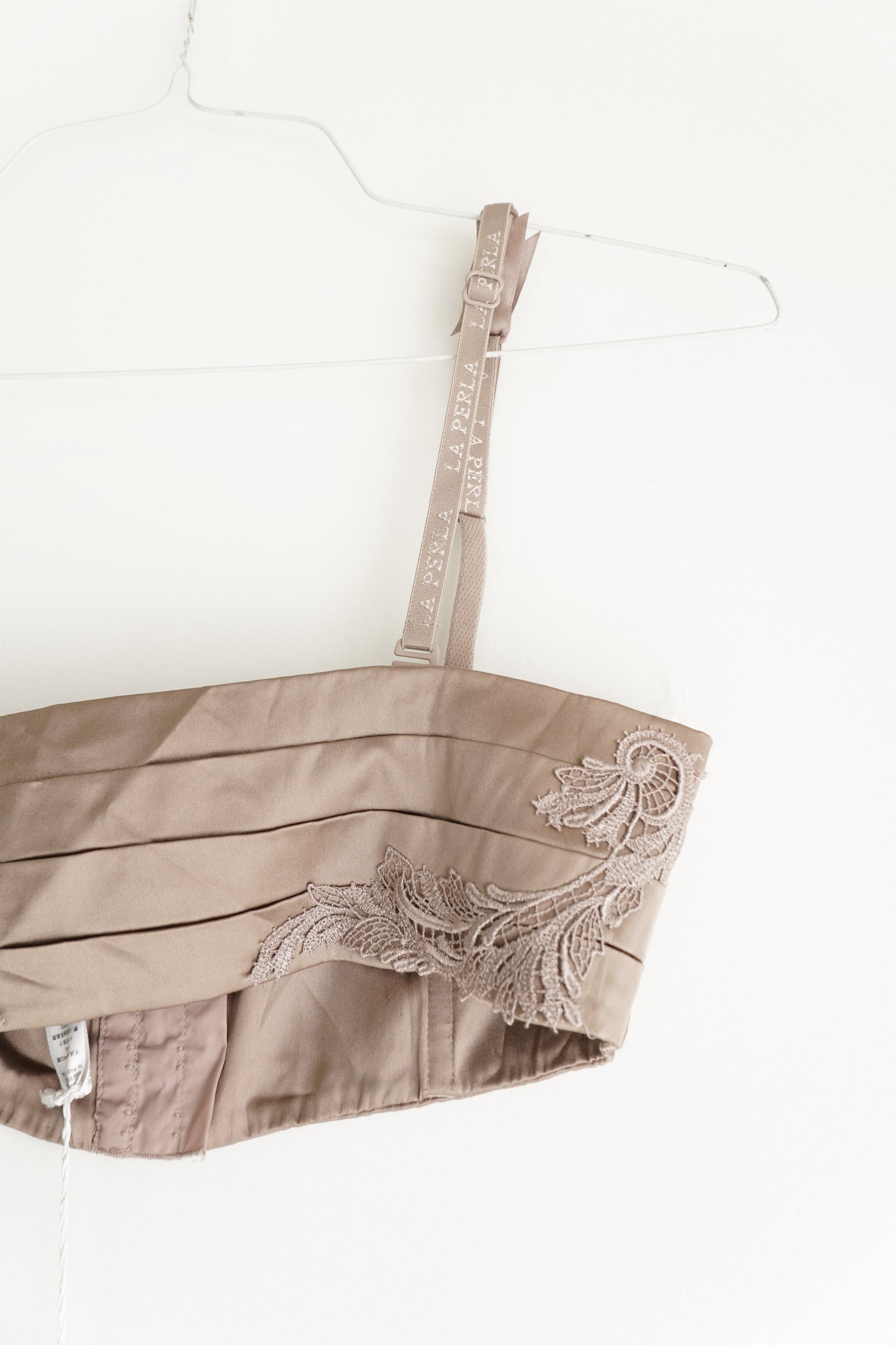 La Perla Silk Pleated Bandeau with Lace Appliqué, Size M