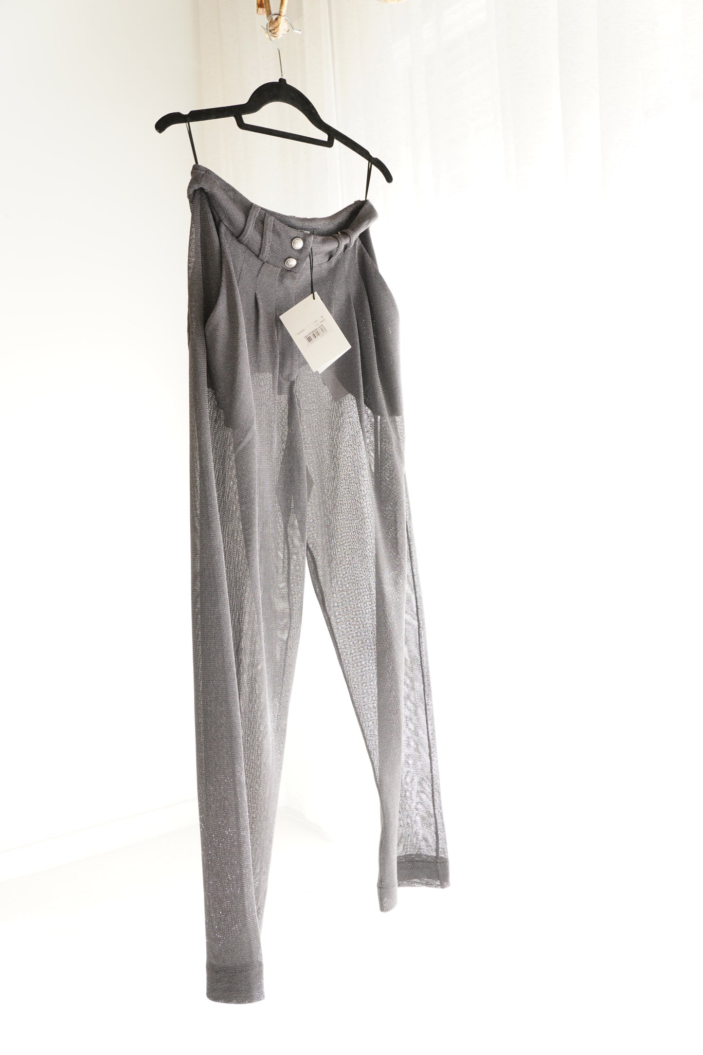 Balmain Sheer Metallic Knit Pants with Tags
