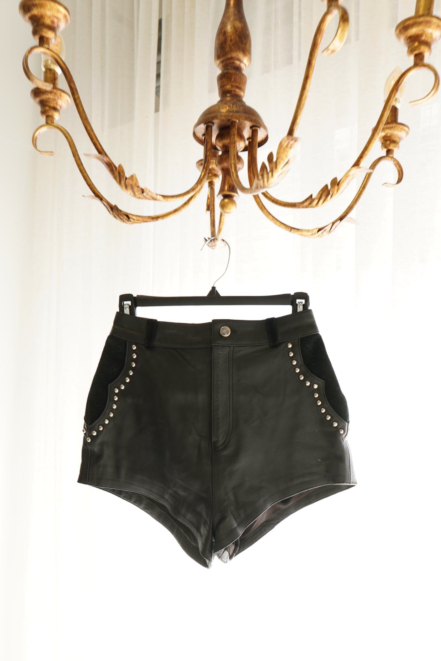 Understated Leather Studded Leather Shorts with Suede Panels