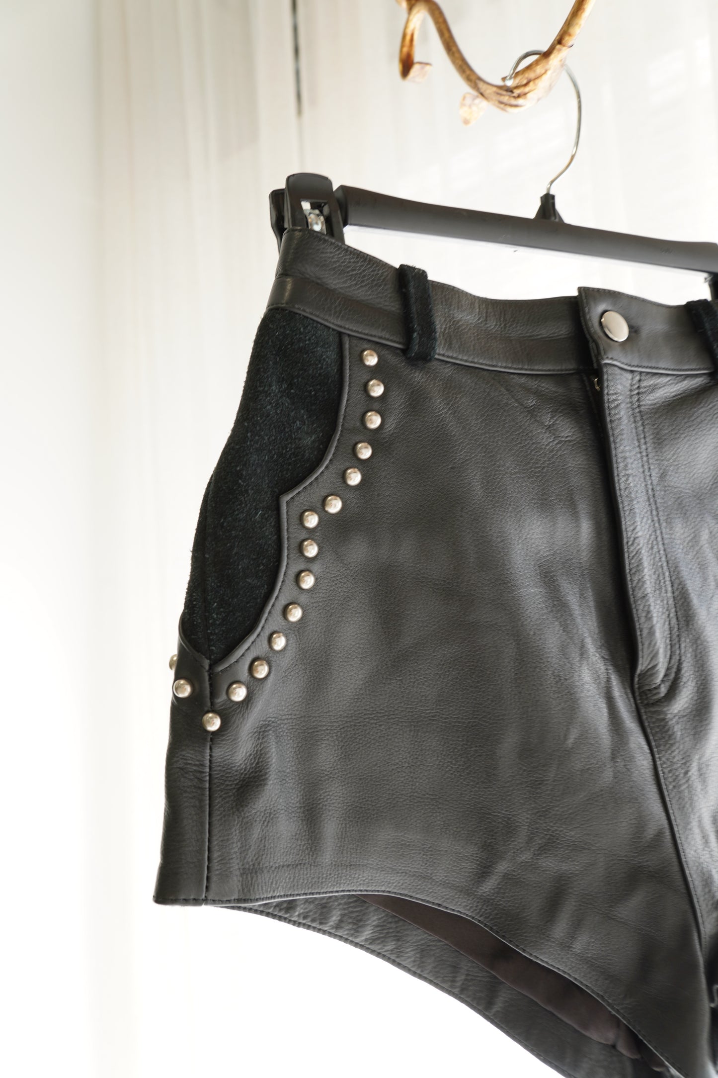Understated Leather Studded Leather Shorts with Suede Panels