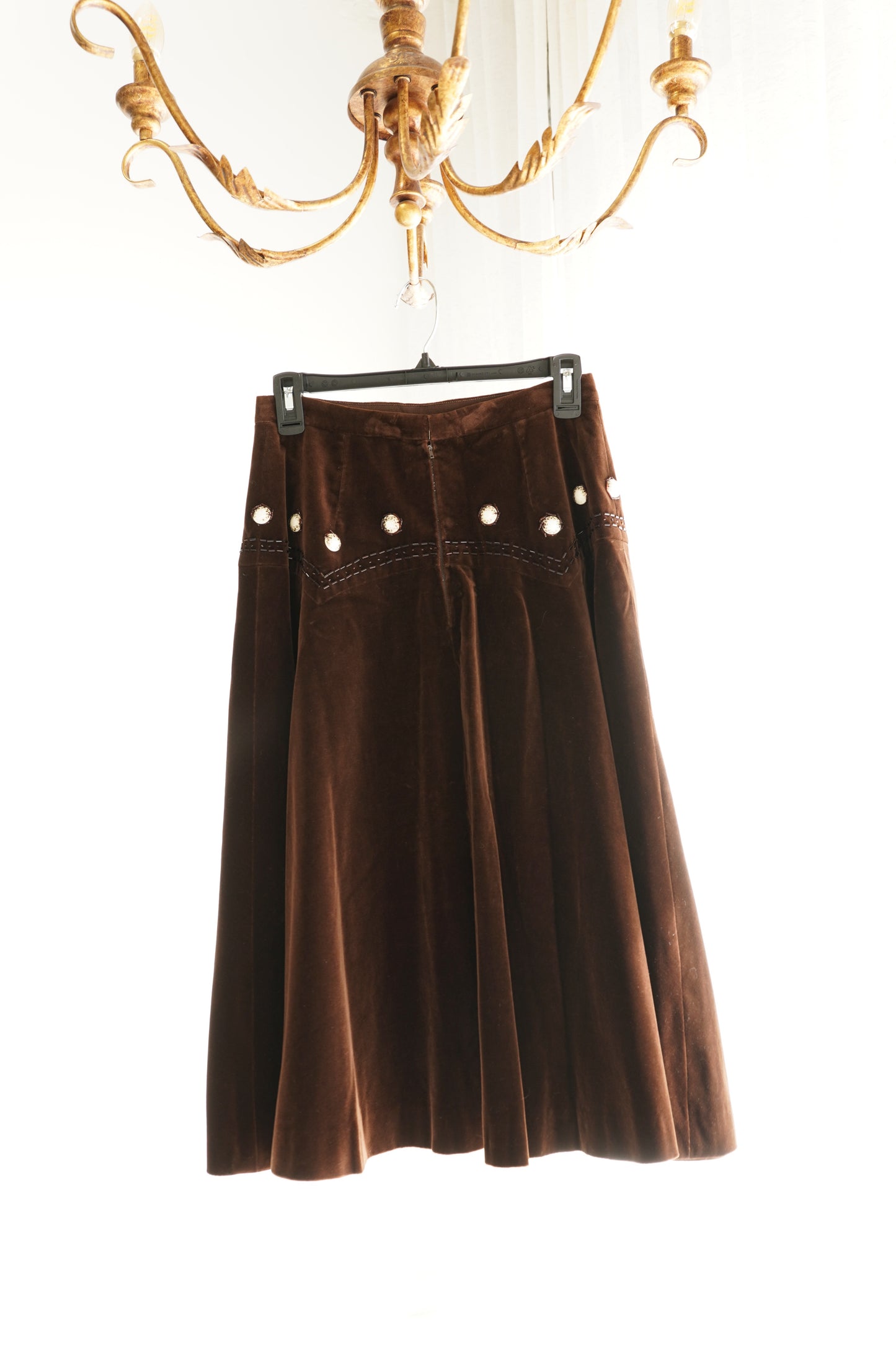 1950s Nedola Embellished Brown Velvet Skirt
