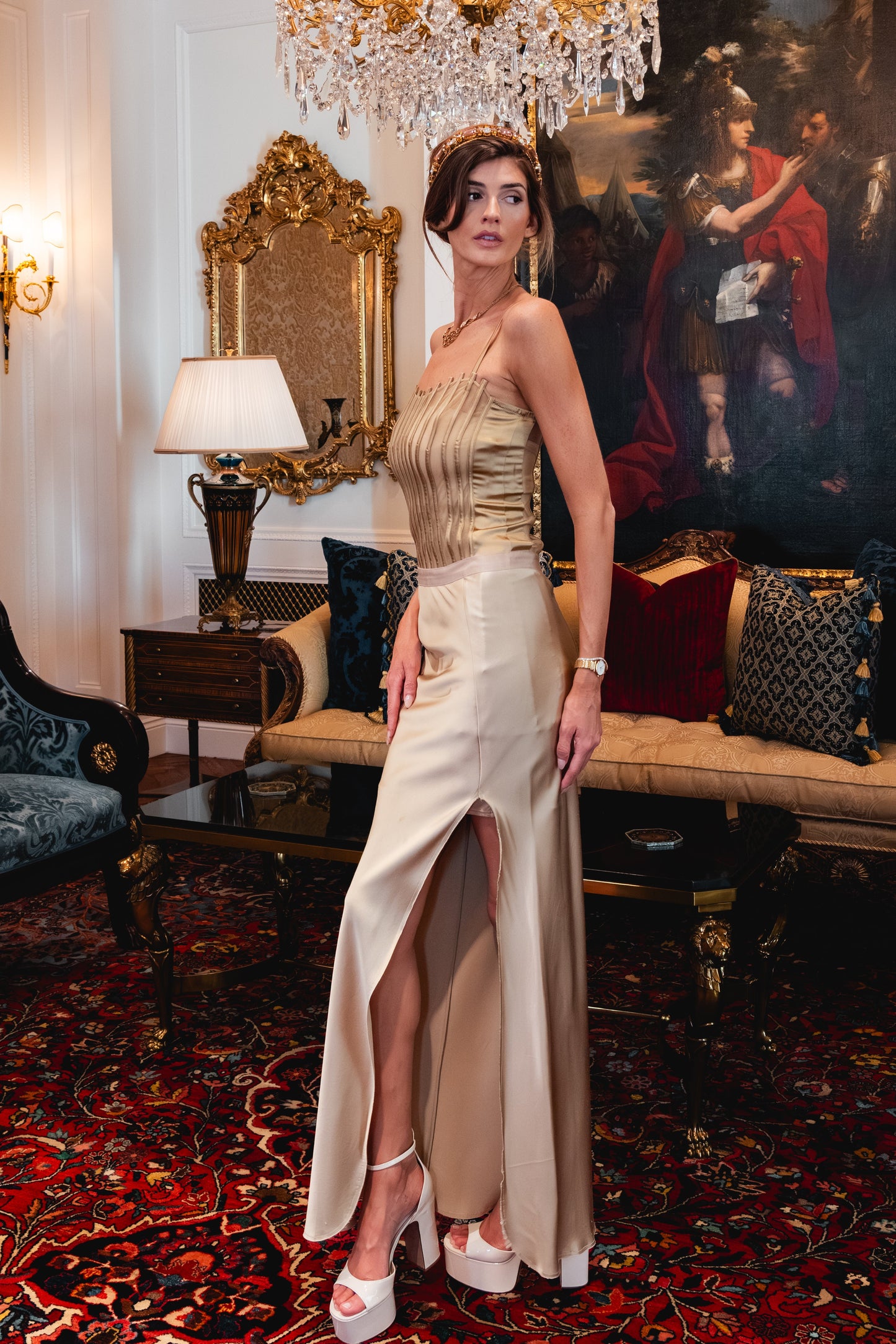 Nili Lotan Azalea Silk-Satin Maxi Skirt with High Slit