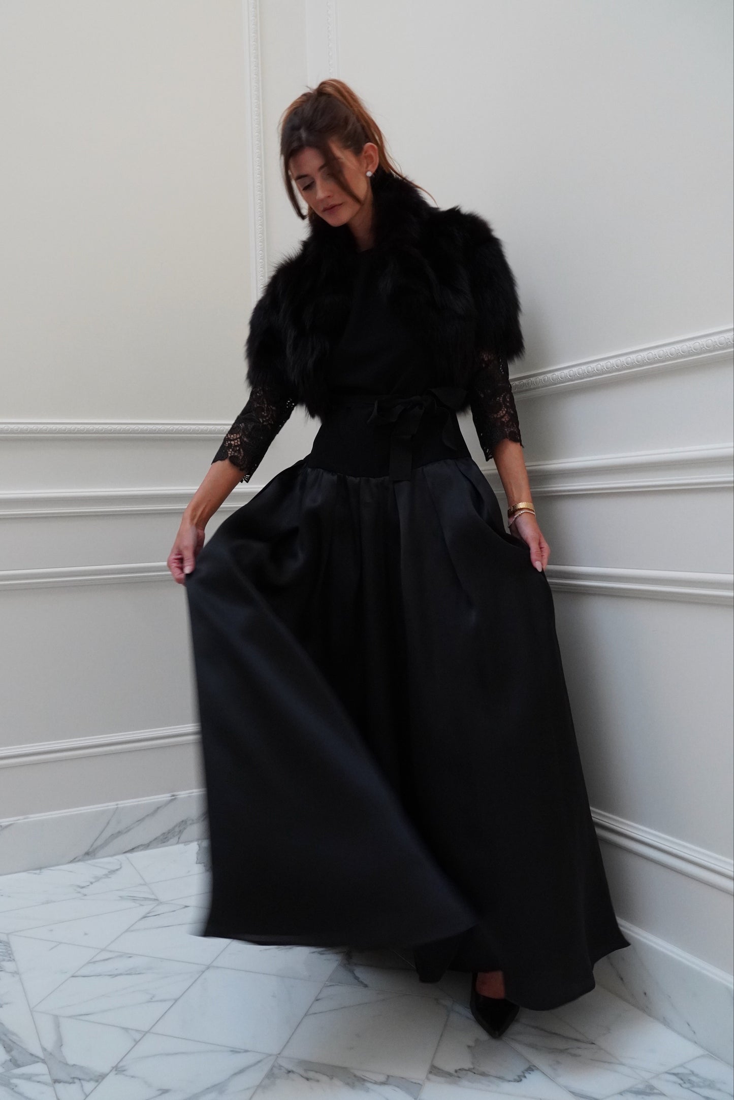 St. John Couture Bateau Neckline Drop Waist Gown