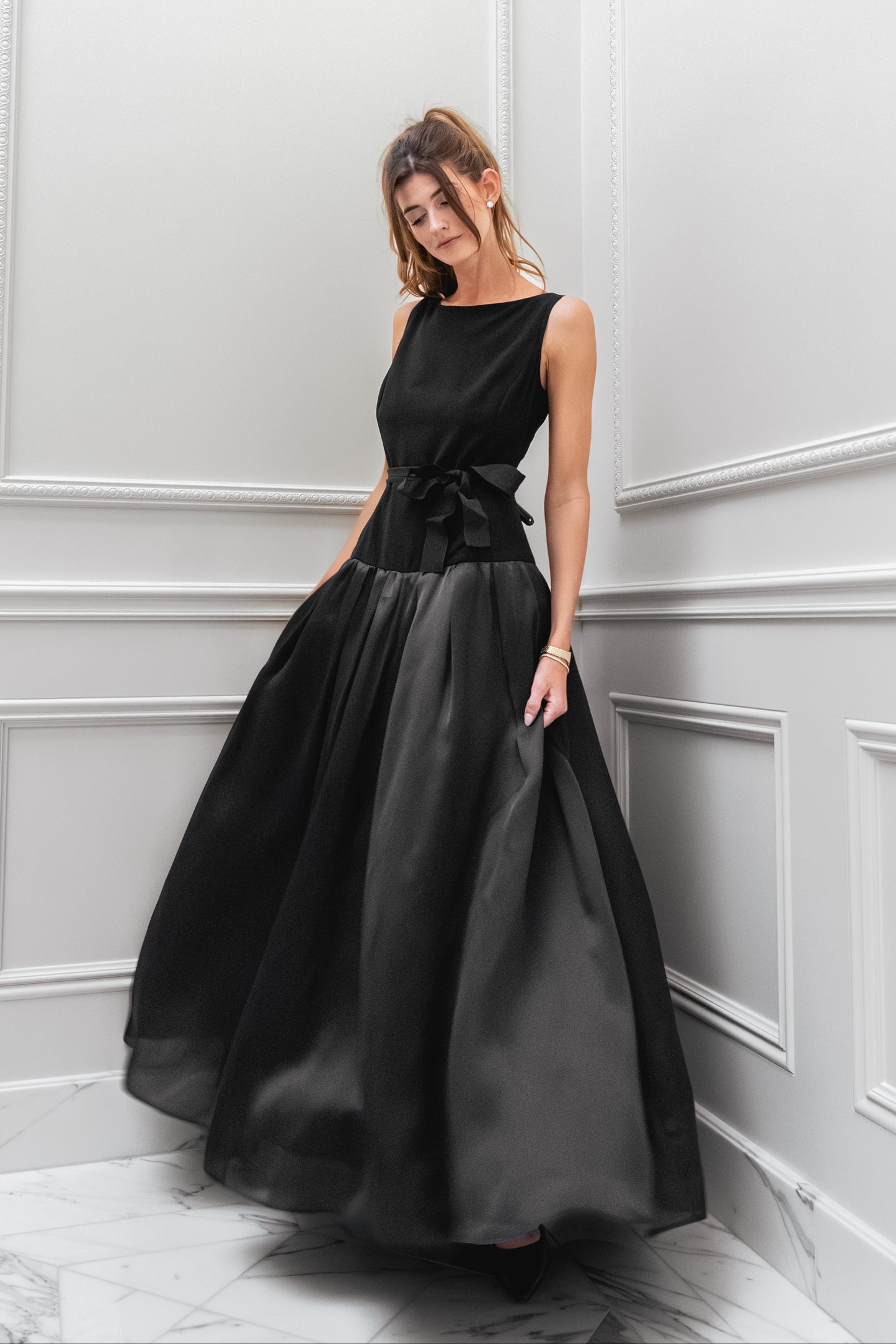 St. John Couture Bateau Neckline Drop Waist Gown