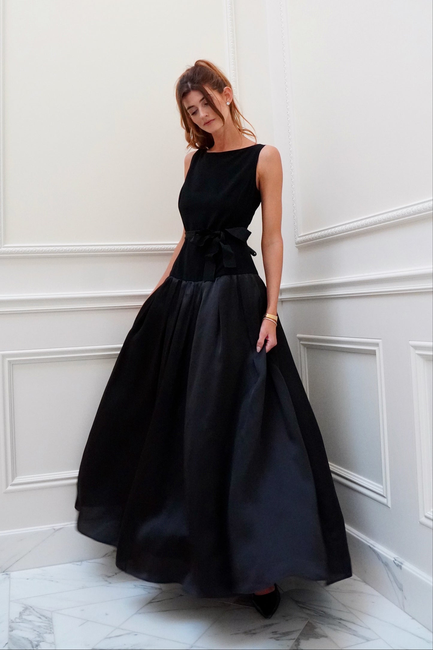 St. John Couture Bateau Neckline Drop Waist Gown
