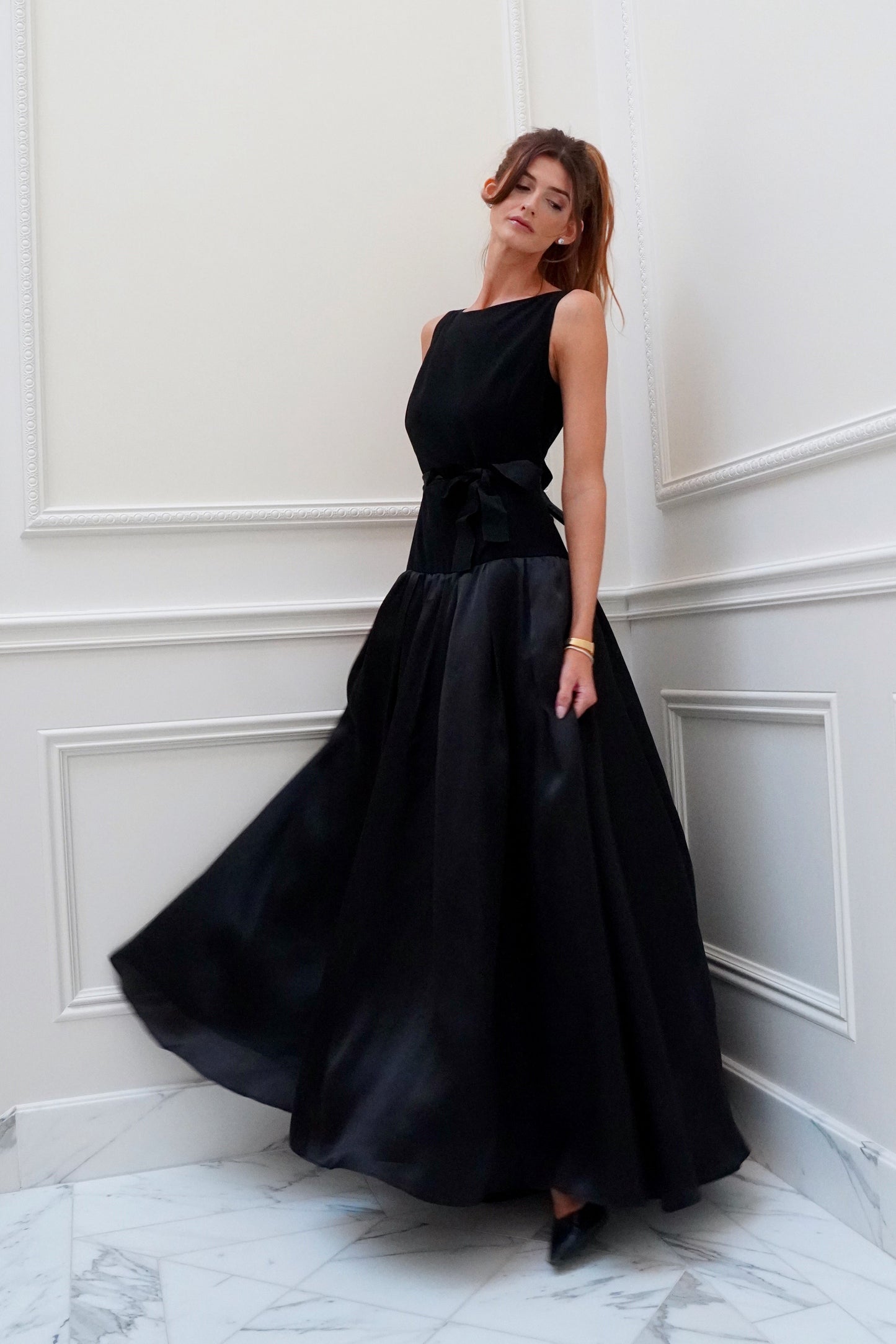 St. John Couture Bateau Neckline Drop Waist Gown