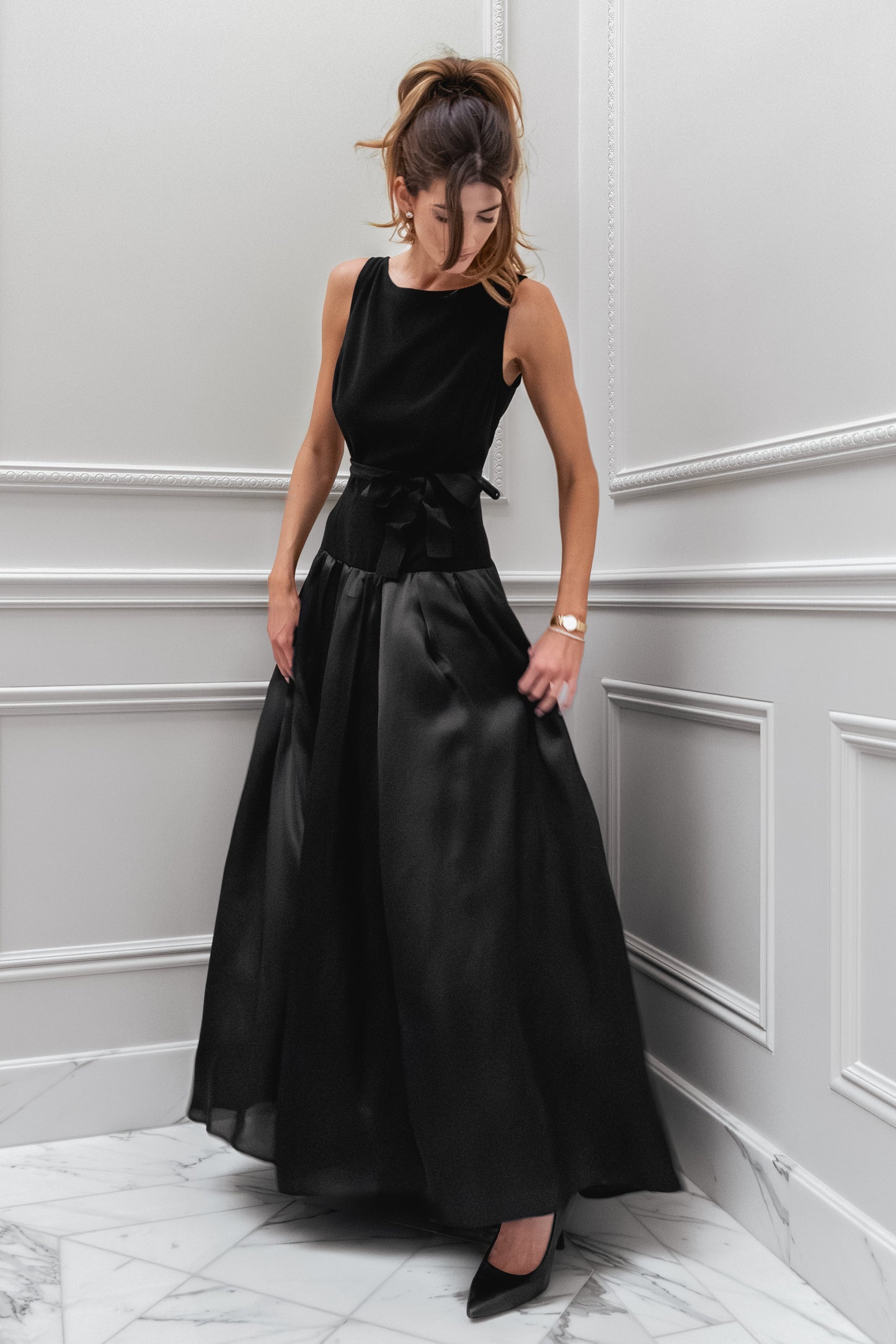 St. John Couture Bateau Neckline Drop Waist Gown