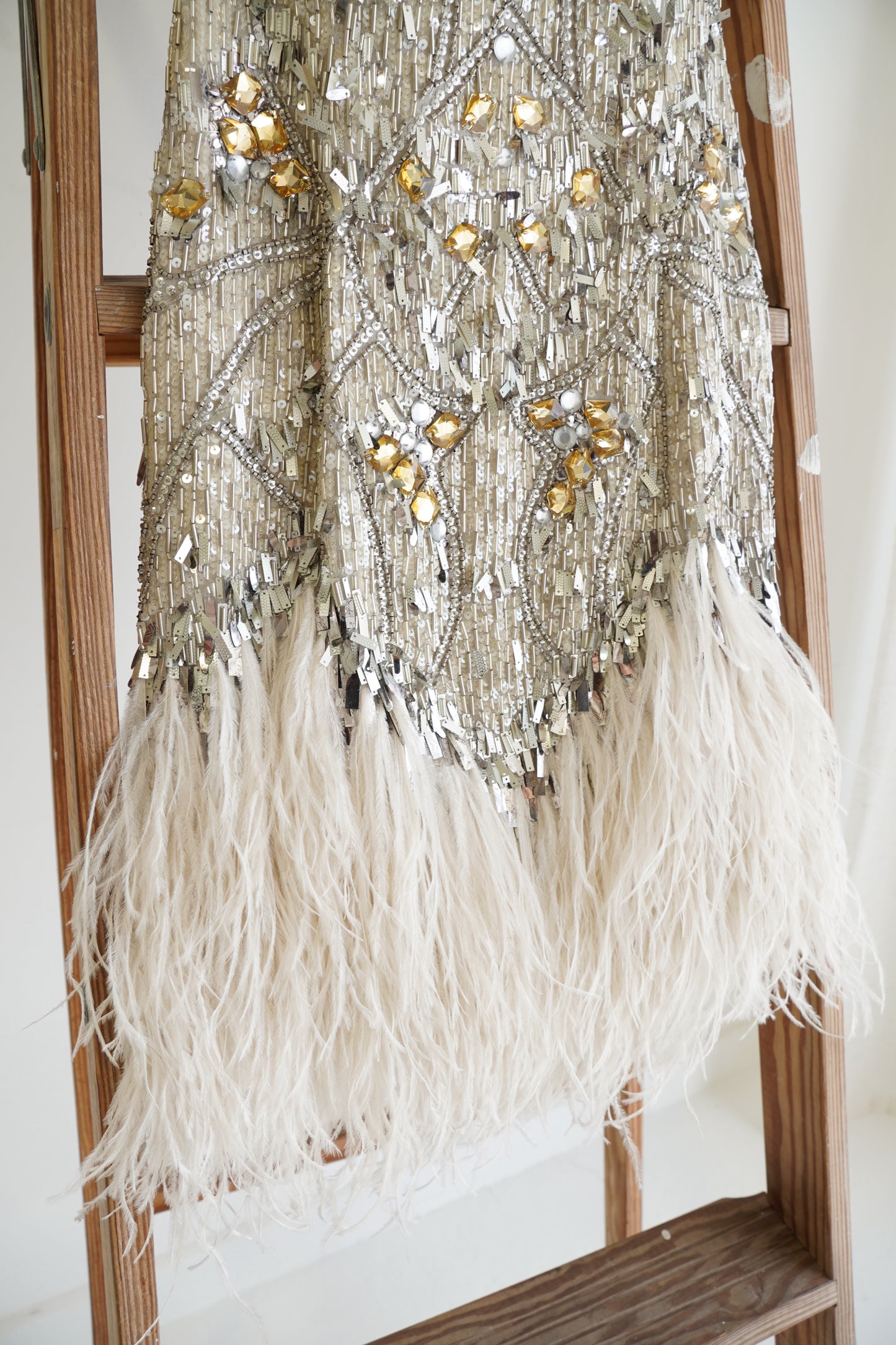 Jenny Packham Beaded Feather Trim Mini Dress, Size S