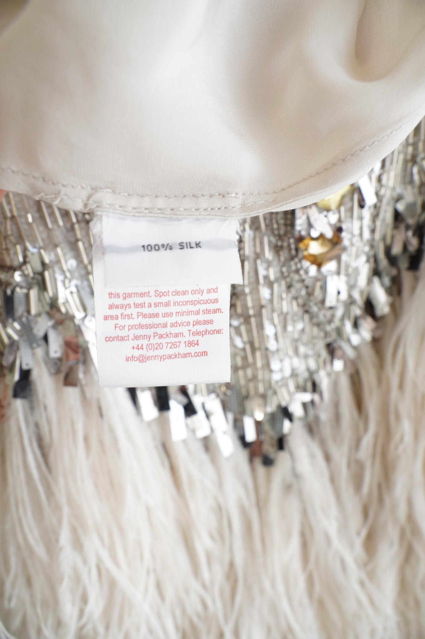 Jenny Packham Beaded Feather Trim Mini Dress, Size S