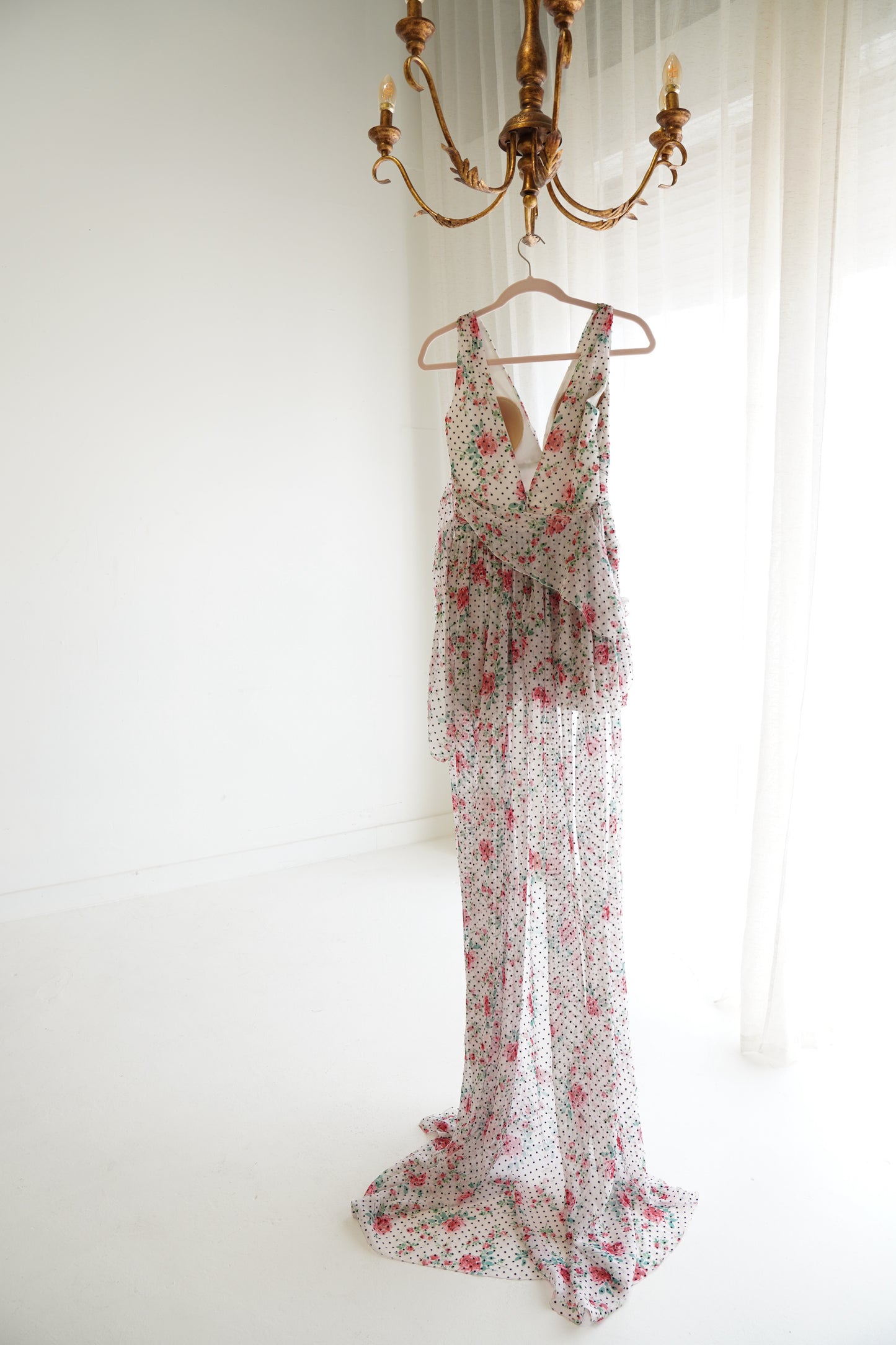 Philosophy di Lorenzo Serafini Floral Mini Dress with Train, Size XS