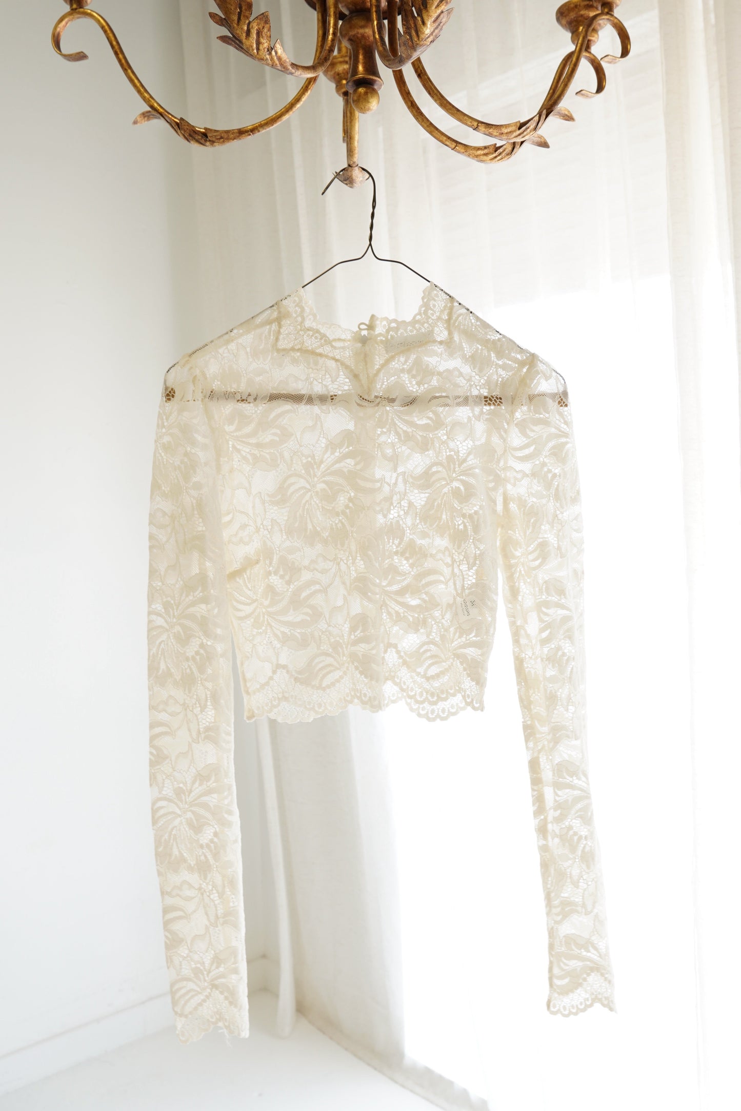 Rabanne Long Sleeve Lace Crop Top, Size XS