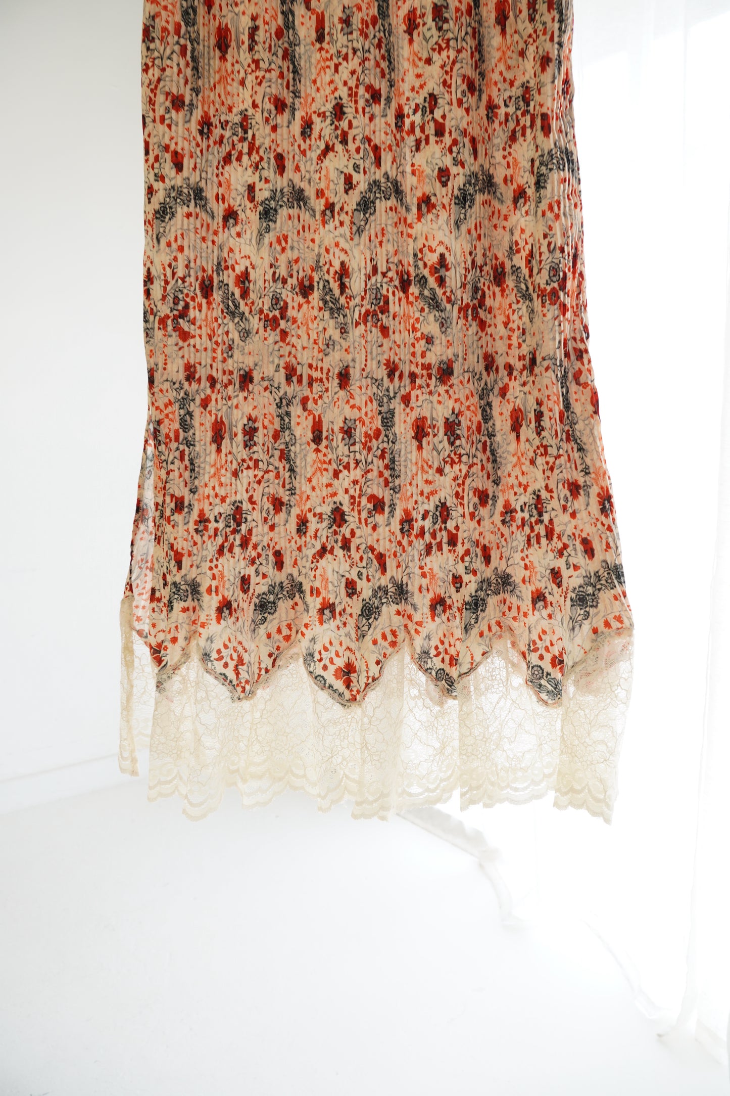 Rabanne Floral Print Midi Lace Hem Skirt, Size XS