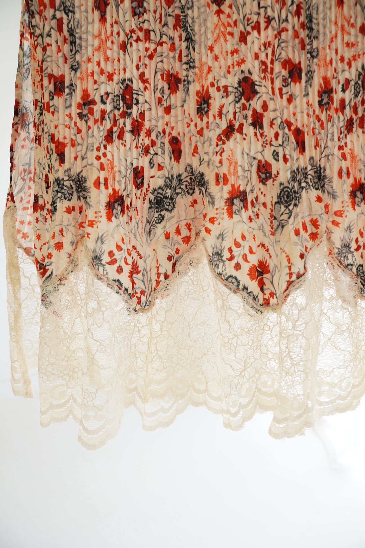 Rabanne Floral Print Midi Lace Hem Skirt, Size XS
