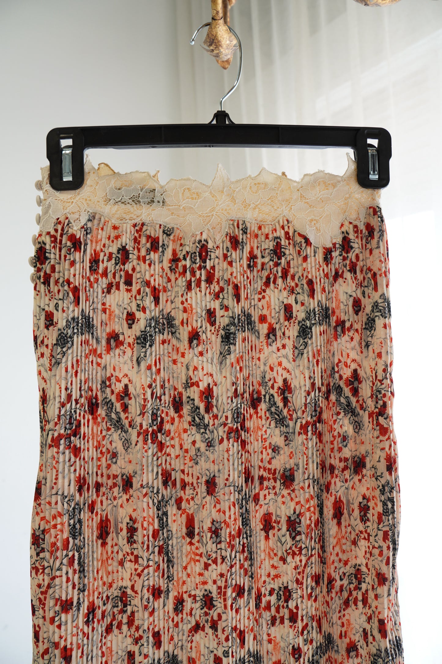 Rabanne Floral Print Midi Lace Hem Skirt, Size XS