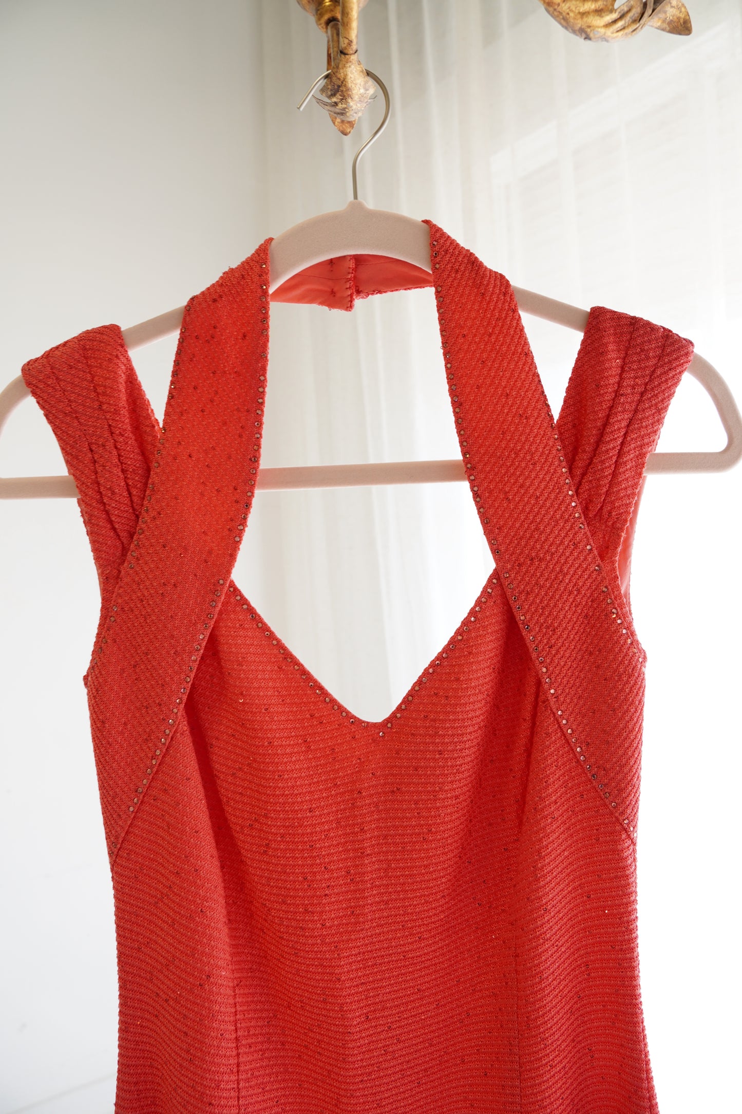 St. John Red Embellished Knit Evening Gown, Size XS