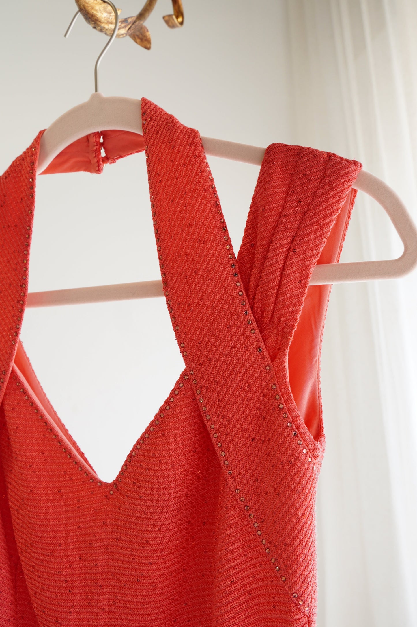 St. John Red Embellished Knit Evening Gown, Size XS
