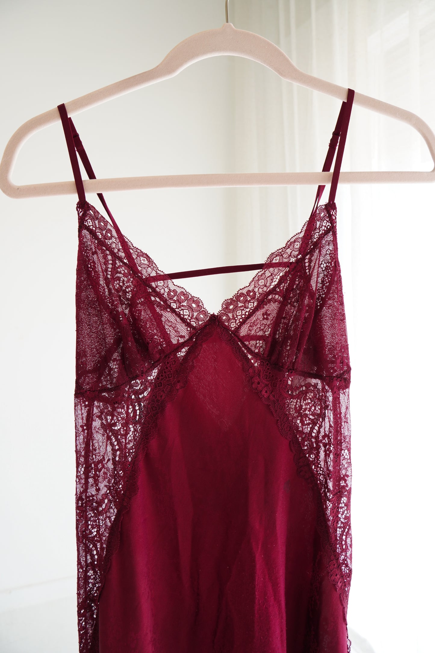 Jonquil by Diane Samandi Burgundy Slip Dress with Lace, Size XS