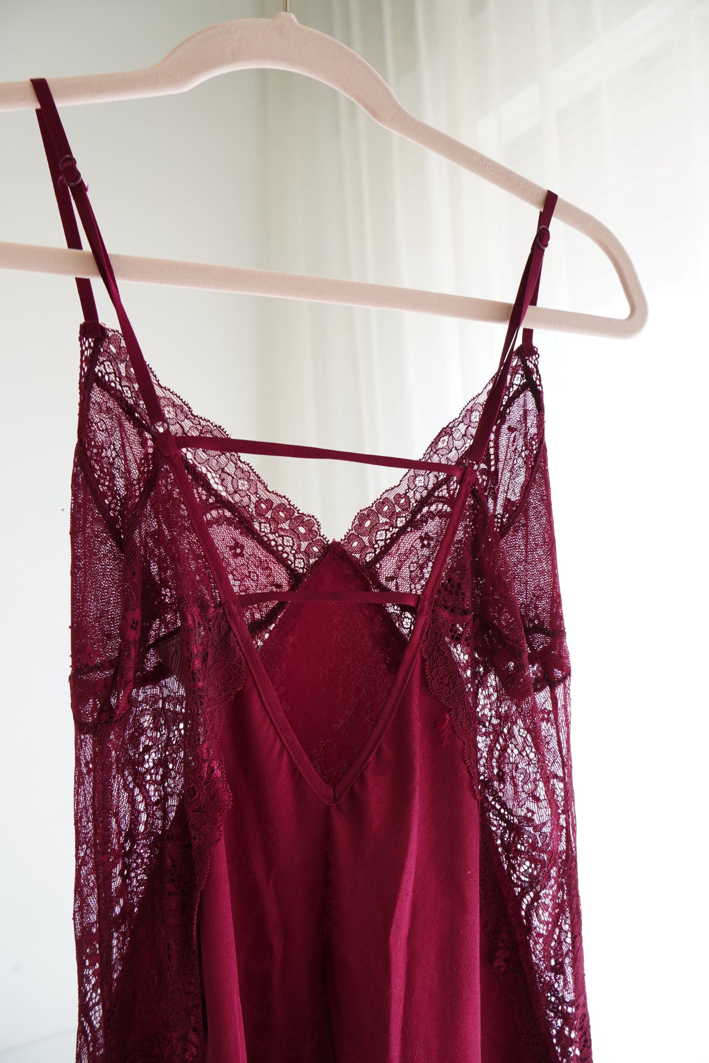 Jonquil by Diane Samandi Burgundy Slip Dress with Lace, Size XS