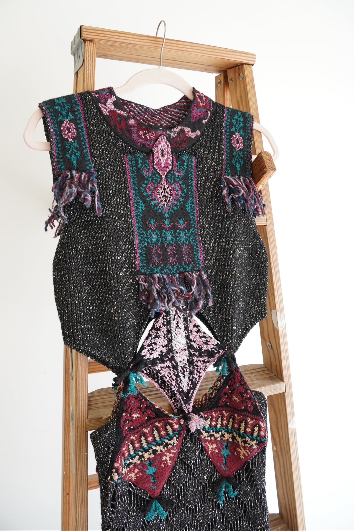 Etro Intarsia-Knit Metallic Cut Out Fringe Maxi Dress