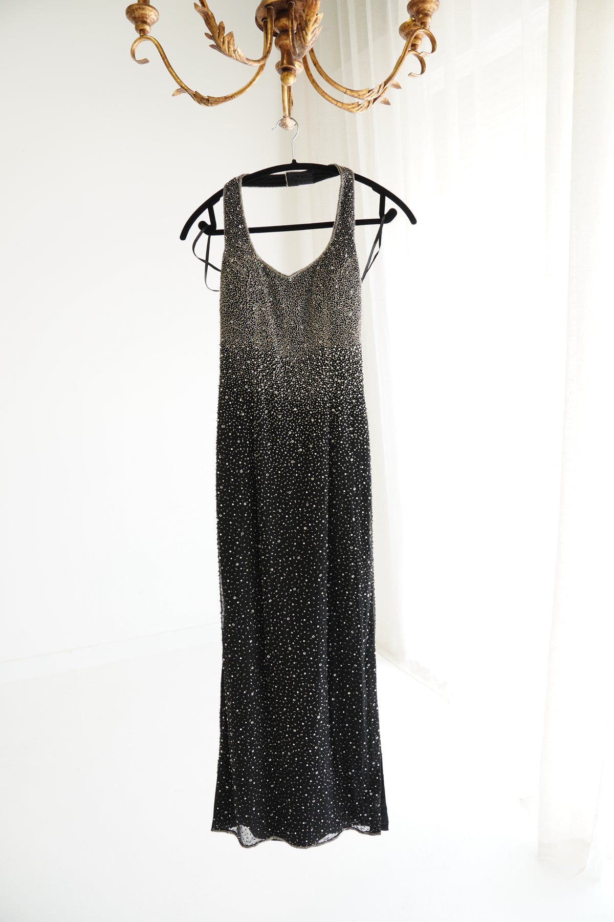 Saks Fifth Avenue Beaded Silk Halter Tea Length Dress