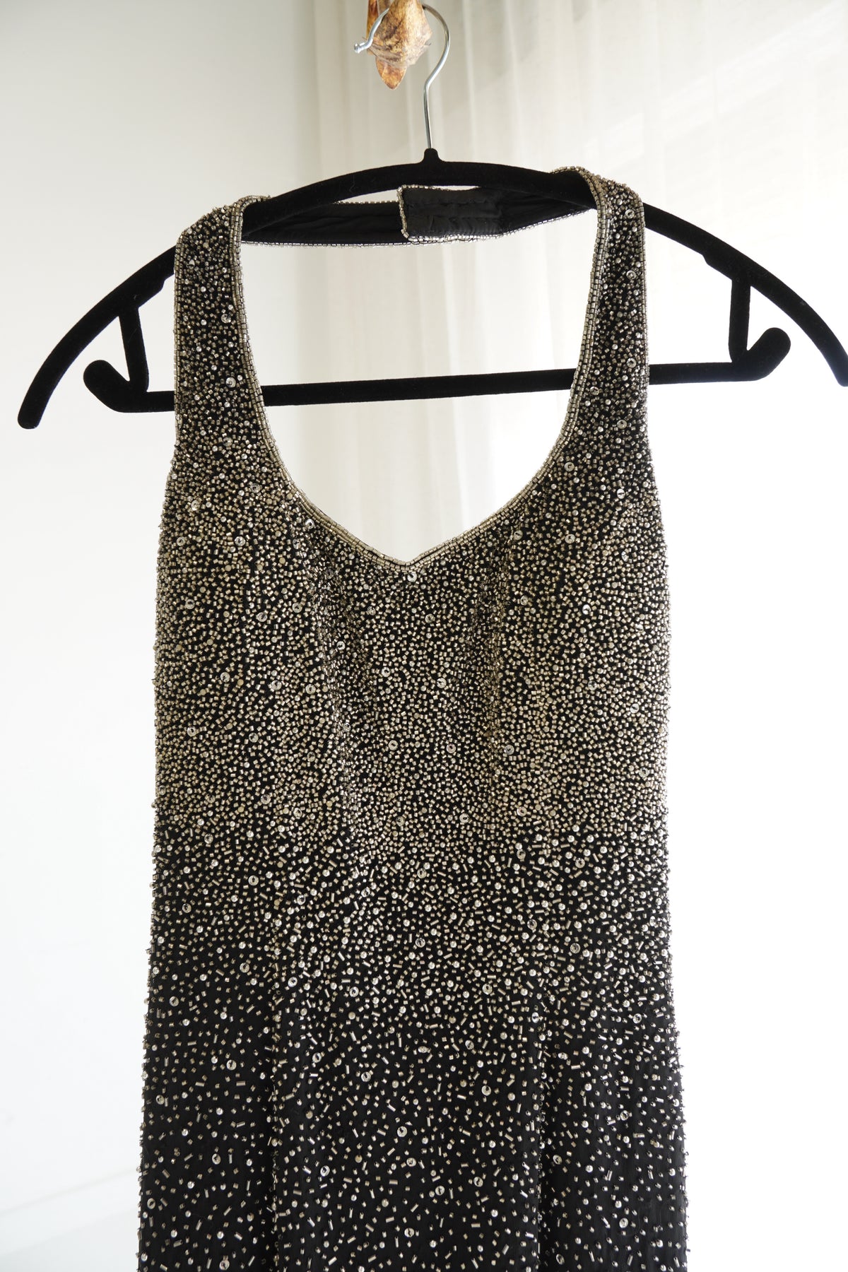 Saks Fifth Avenue Beaded Silk Halter Tea Length Dress