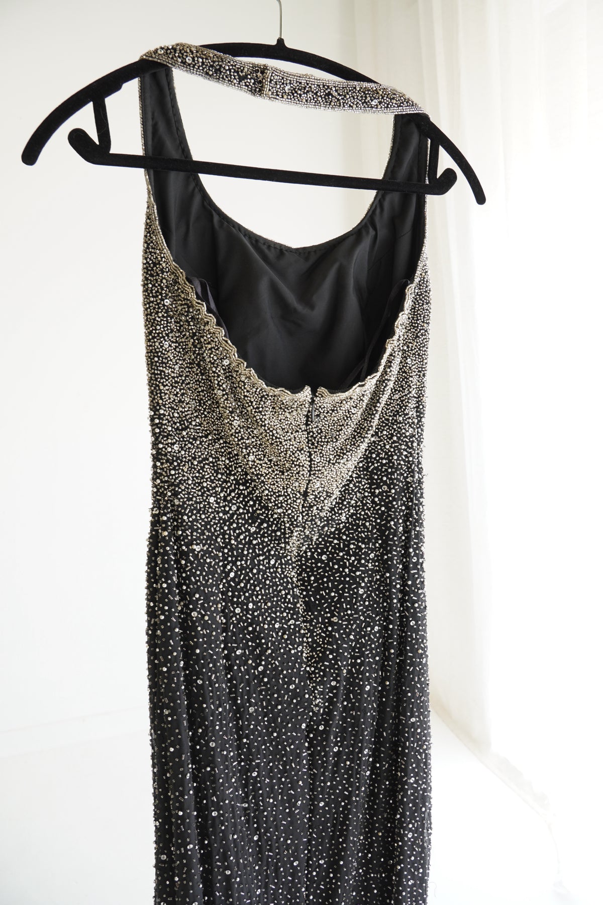 Saks Fifth Avenue Beaded Silk Halter Tea Length Dress, Size Small