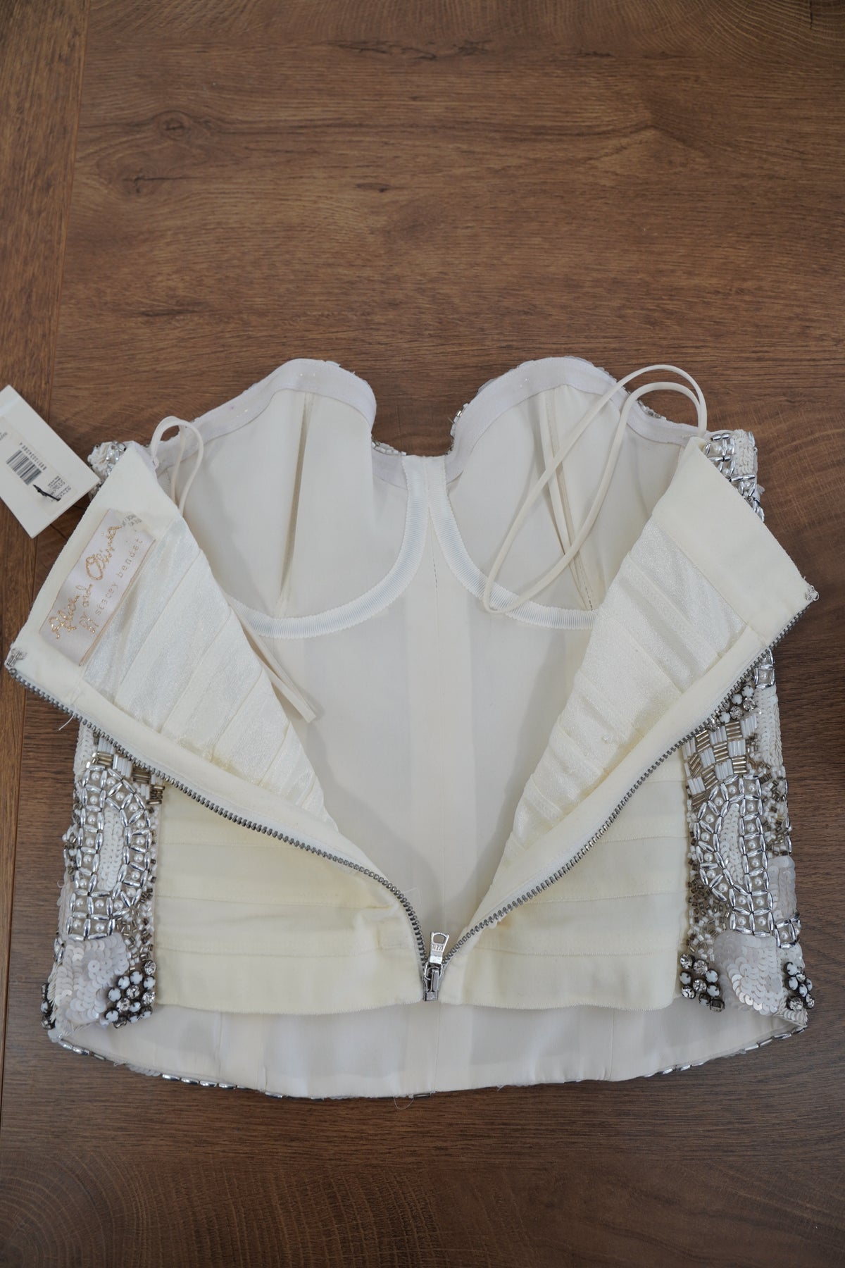Alice + Olivia Strapless Beaded Corset Top, Size XS
