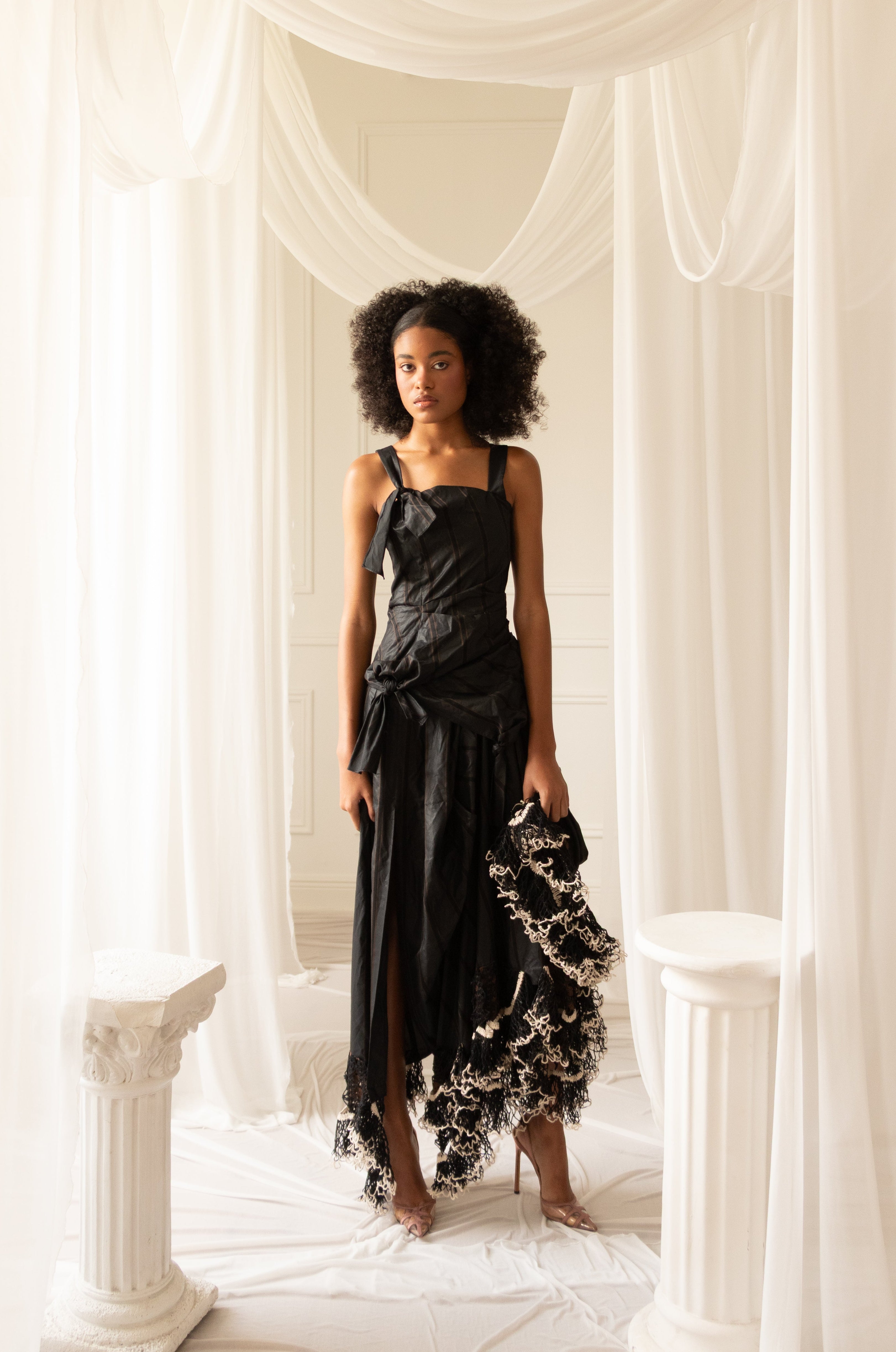 Crochet-Trimmed Striped Long Dress