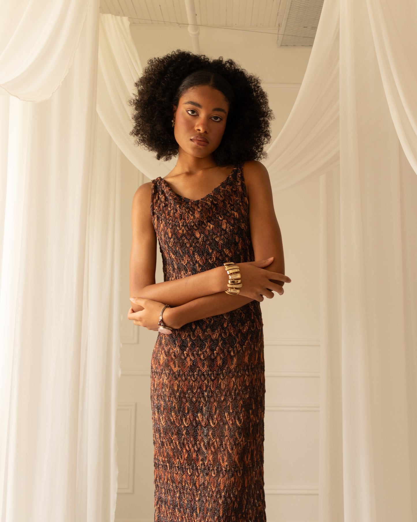 Missoni Metallic Open-Knit Maxi Dress, Size Small