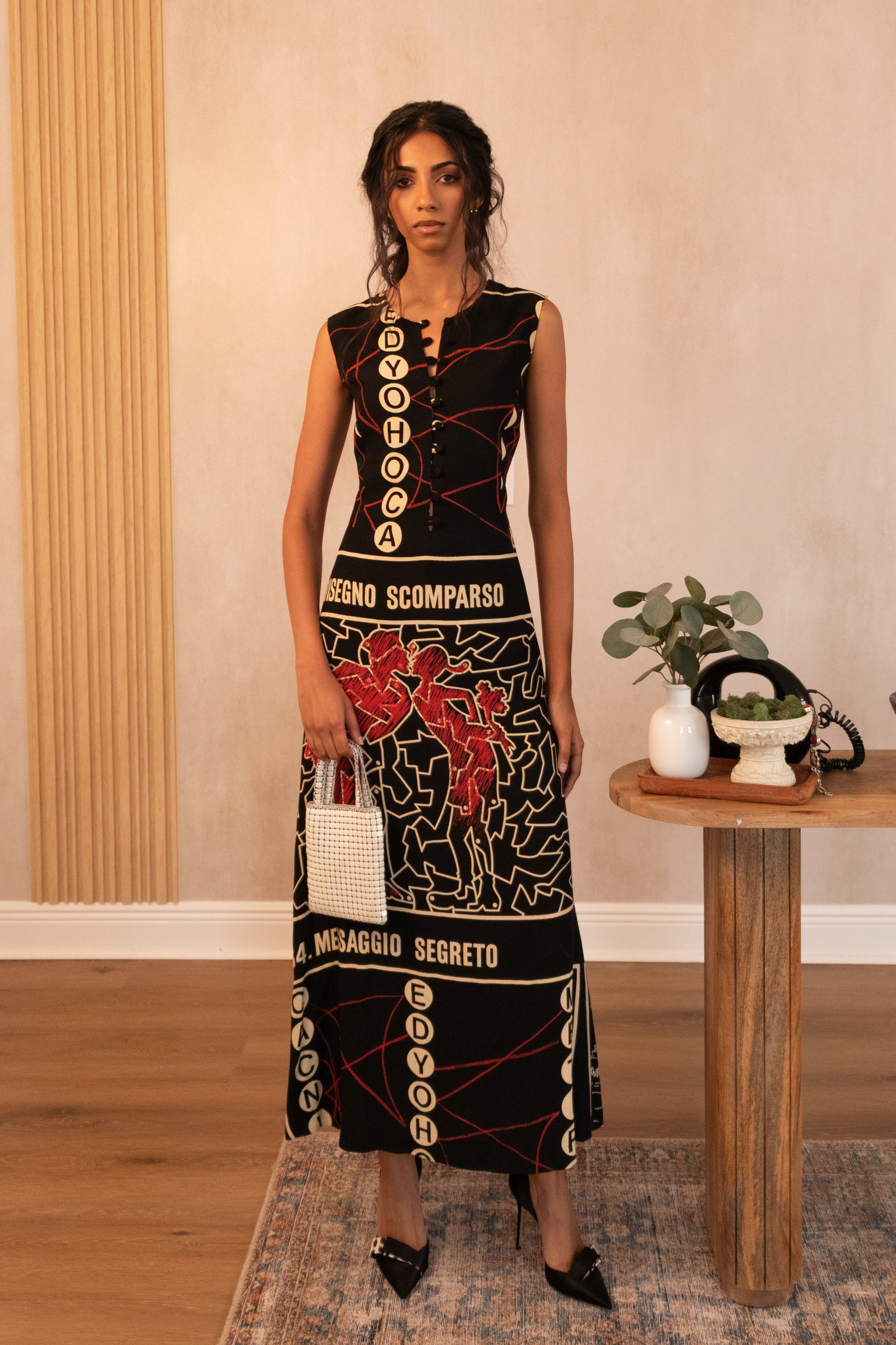 Vintage 1990s Moschino Cheap and Chic “Disegno Scomparso” Graphic Print Dress, Size M