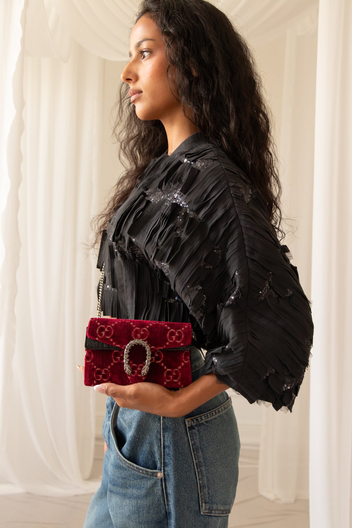 Gucci Dionysus GG Velvet Super Mini Bag in Red