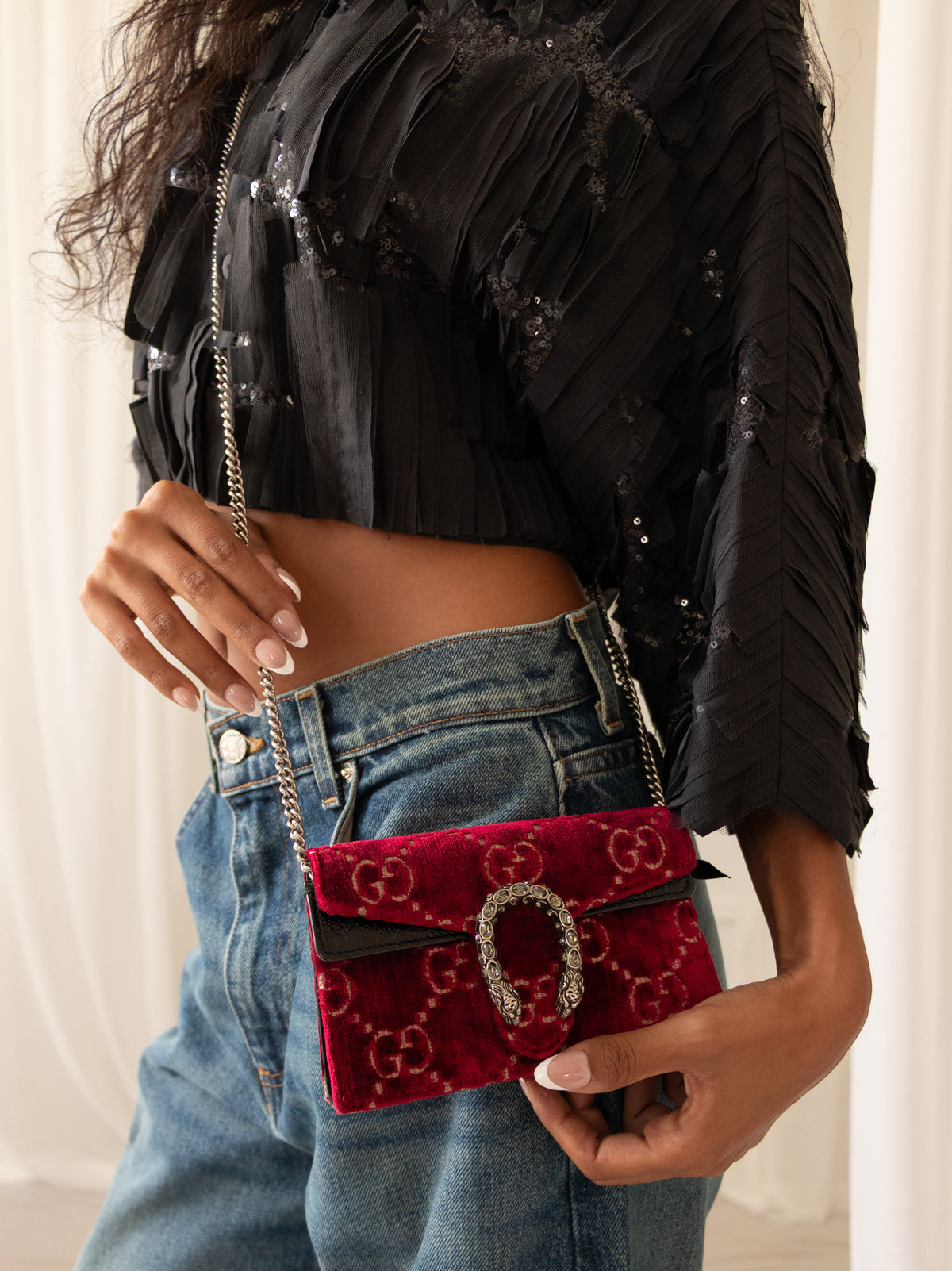 Gucci Dionysus GG Velvet Super Mini Bag in Red