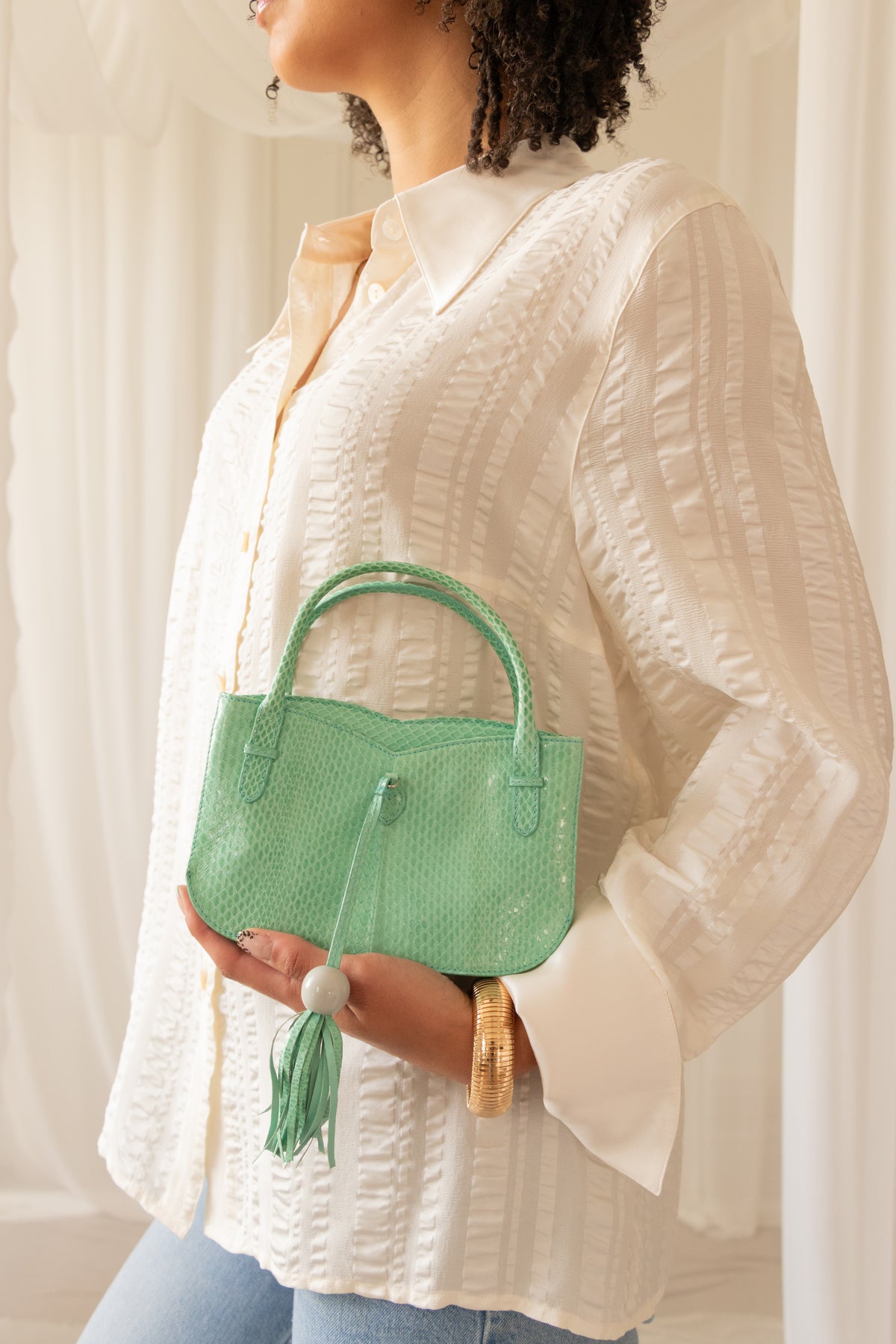 Escada Green Python Mini Top Handle Bag