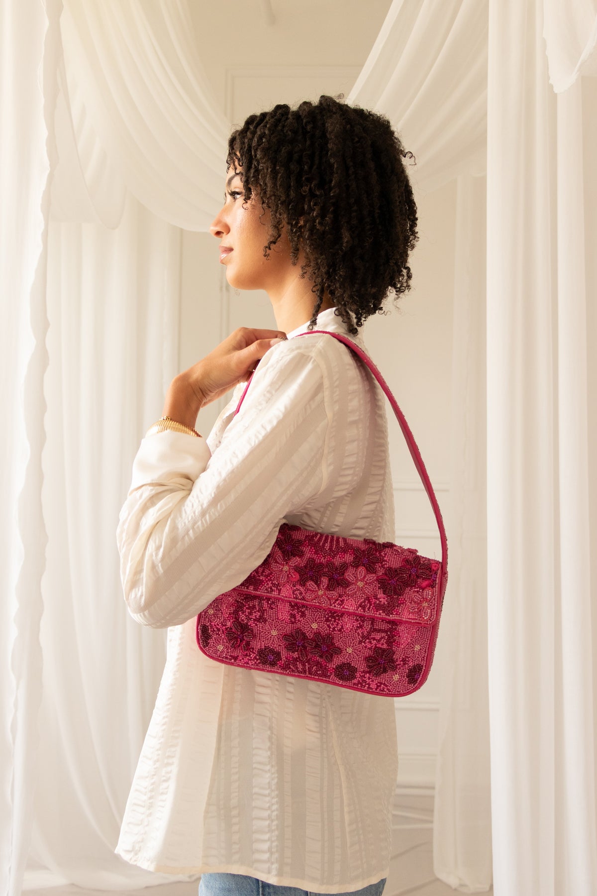 Staud Tommy Beaded Shoulder Bag in Blossom Garden Party
