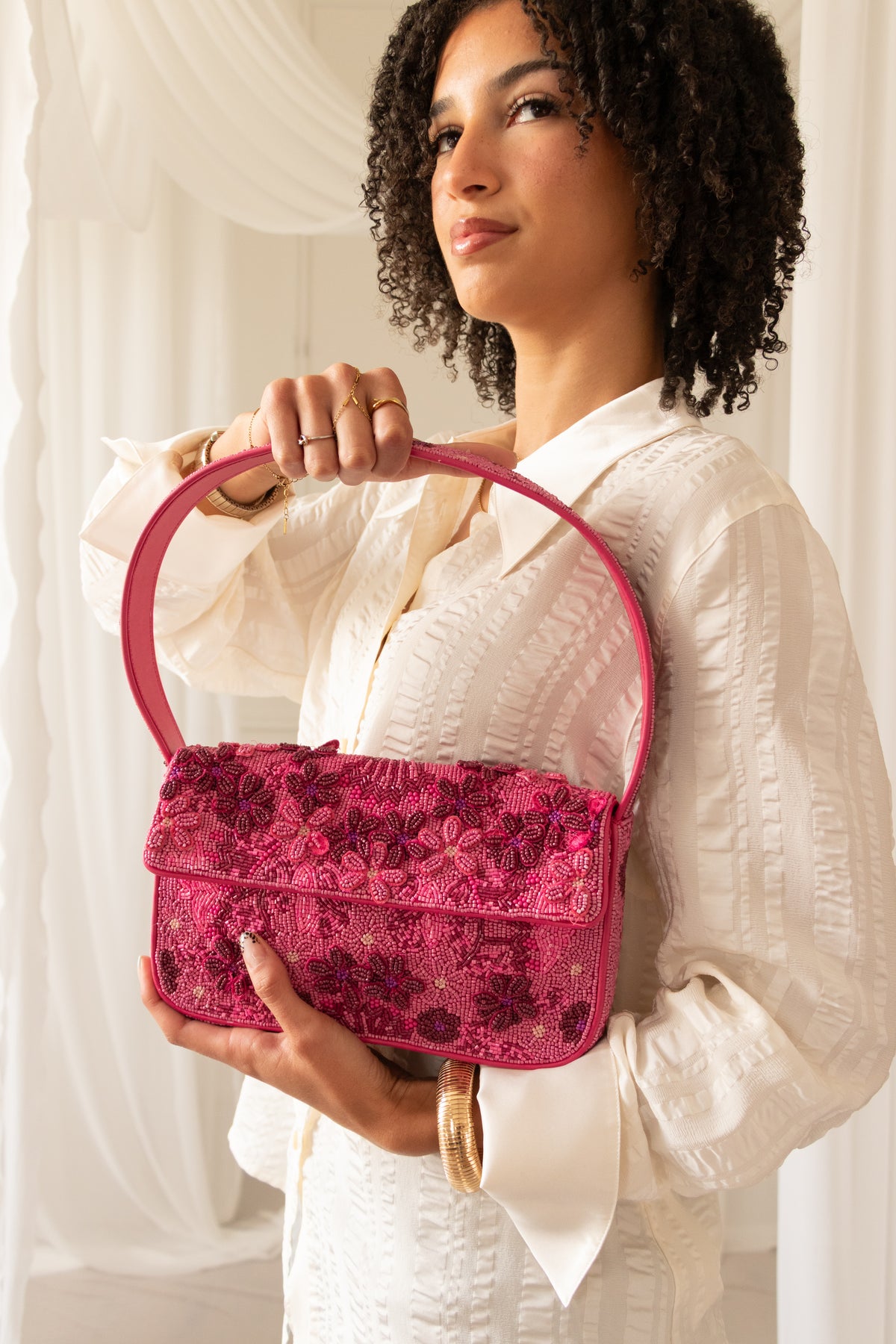 Staud Tommy Beaded Shoulder Bag in Blossom Garden Party