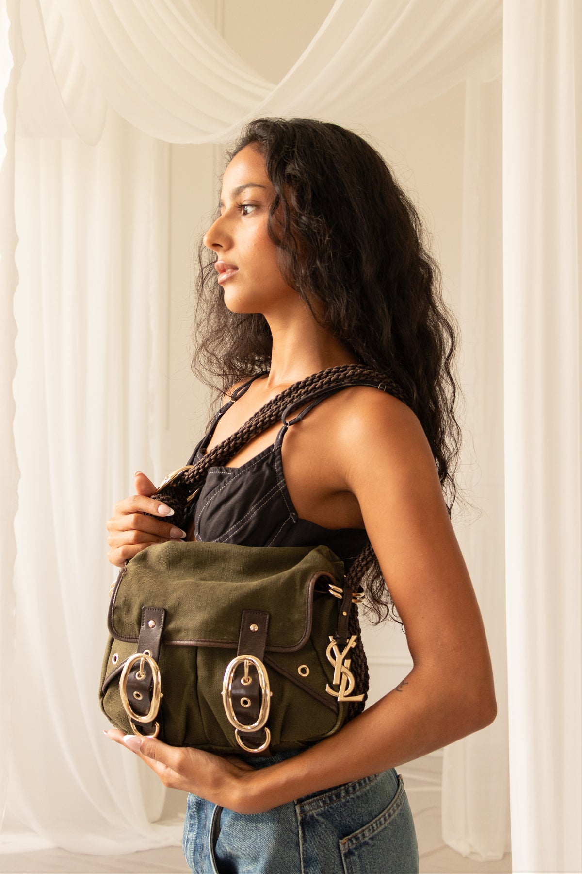 Vintage Yves Saint Laurent Rive Gauche Canvas Shoulder Bag