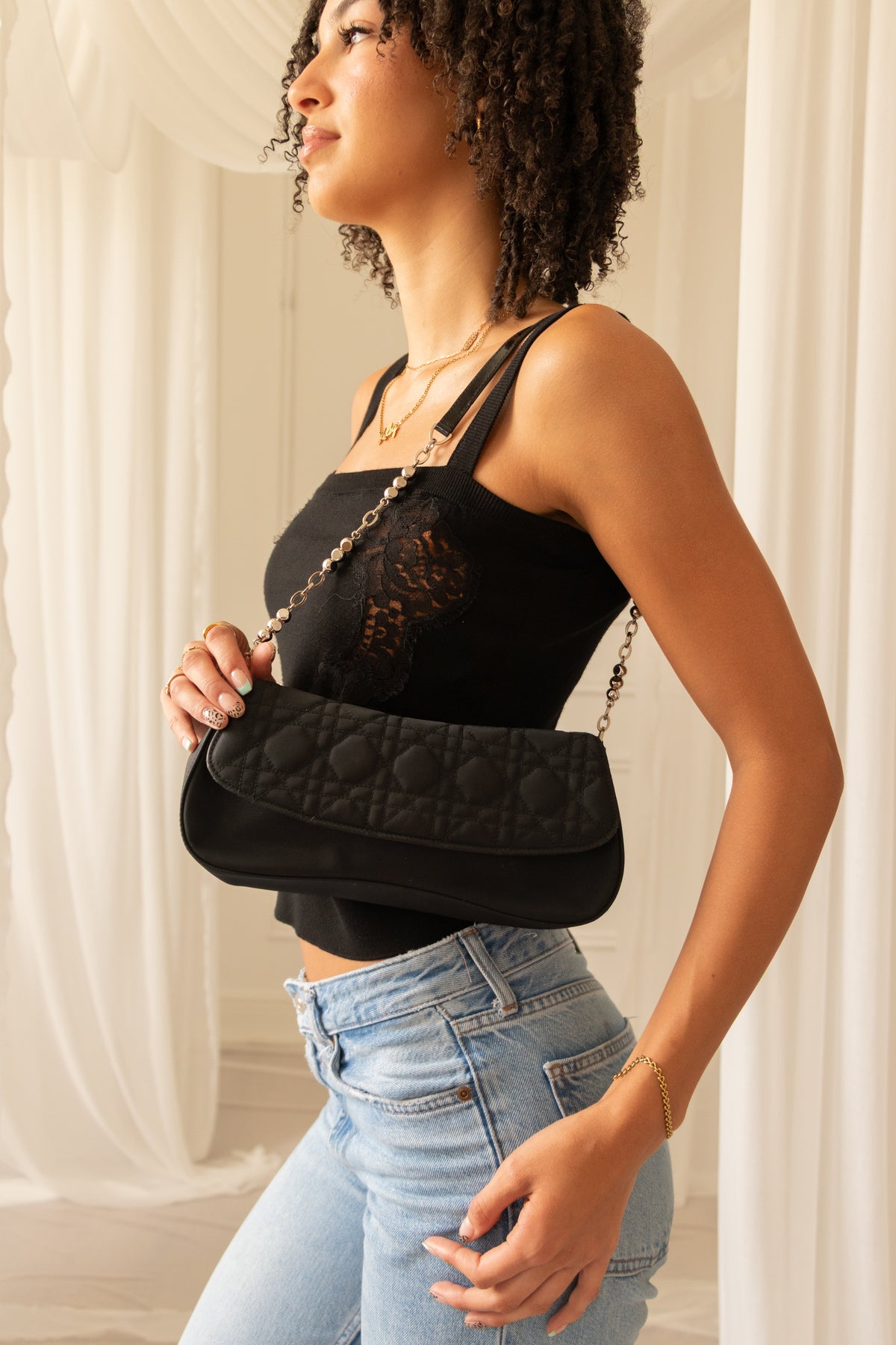 Vintage 2001 Christian Dior Cannage Nylon Shoulder Bag