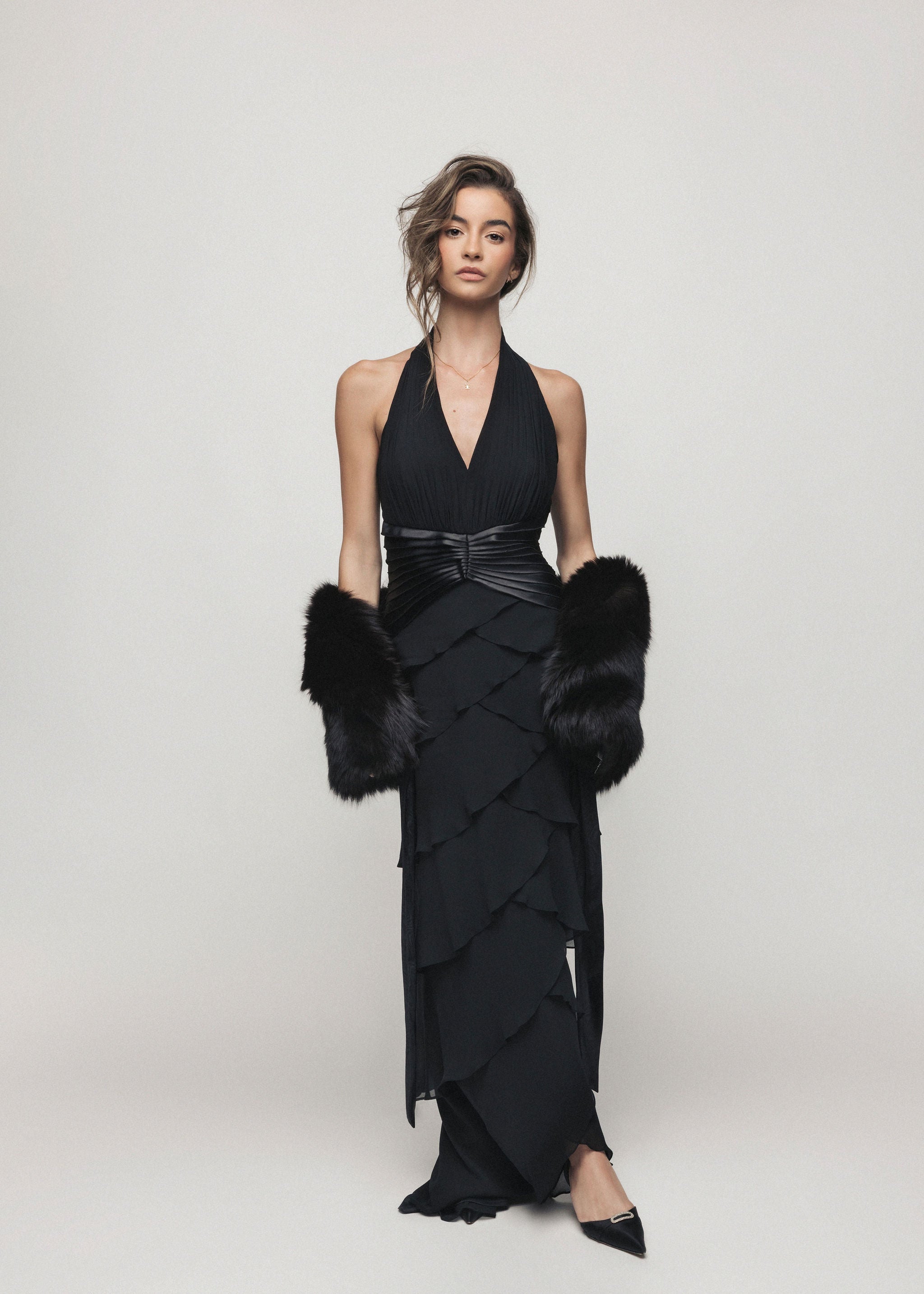 Tadashi Shoji Silk Tiered Evening Gown