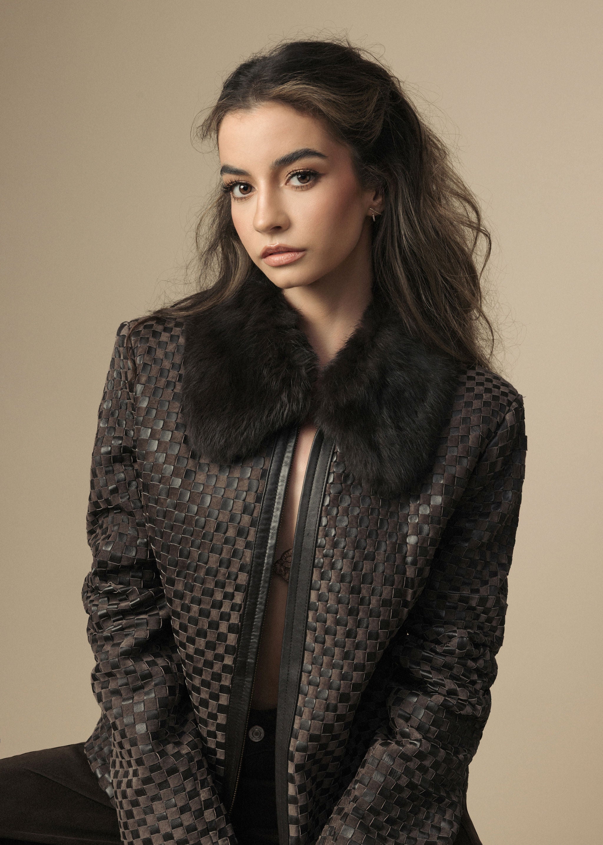 Intrecciato Leather Jacket with Contrast Collar