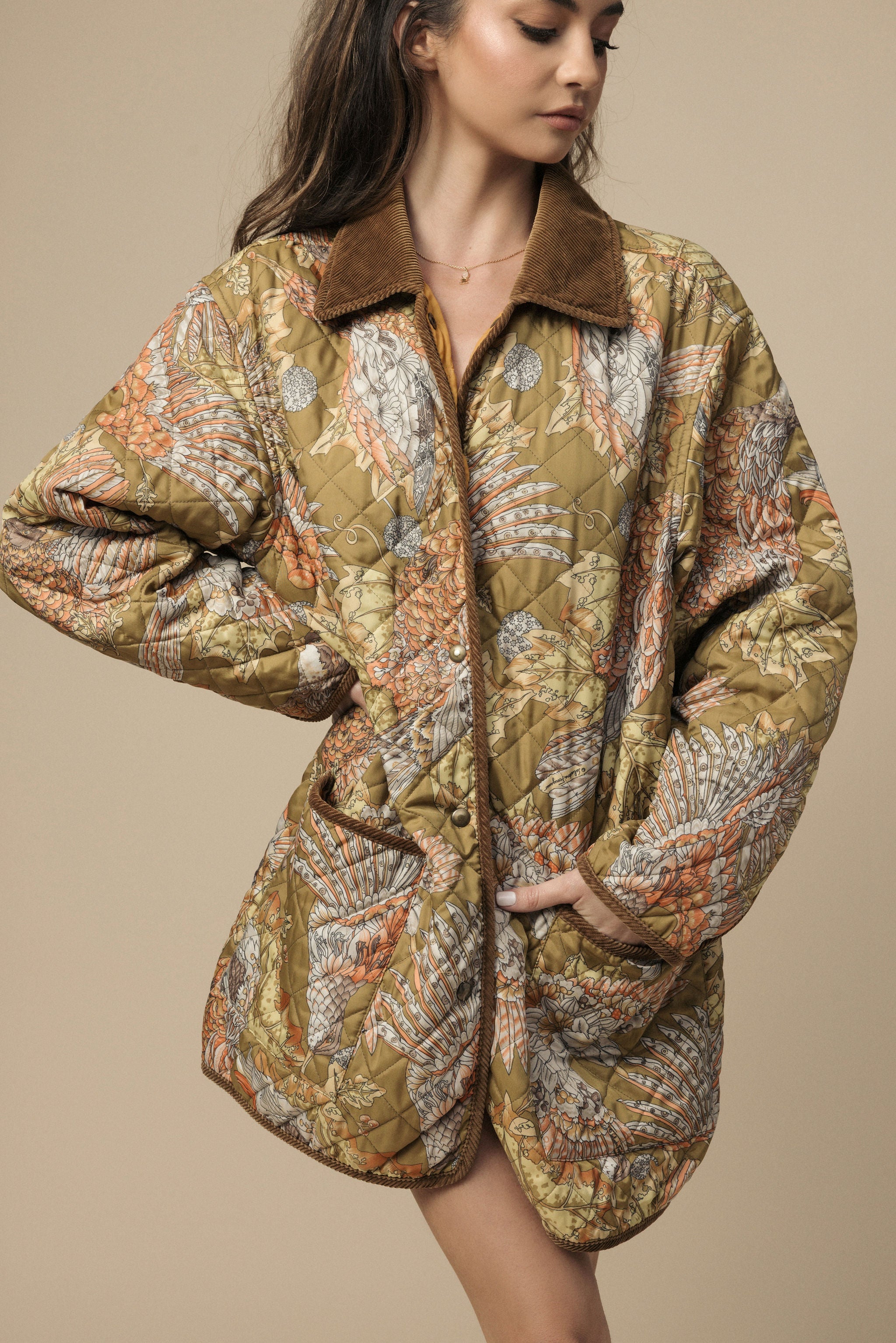 Salvatore Ferragamo Quilted Jacket with Corduroy Trim